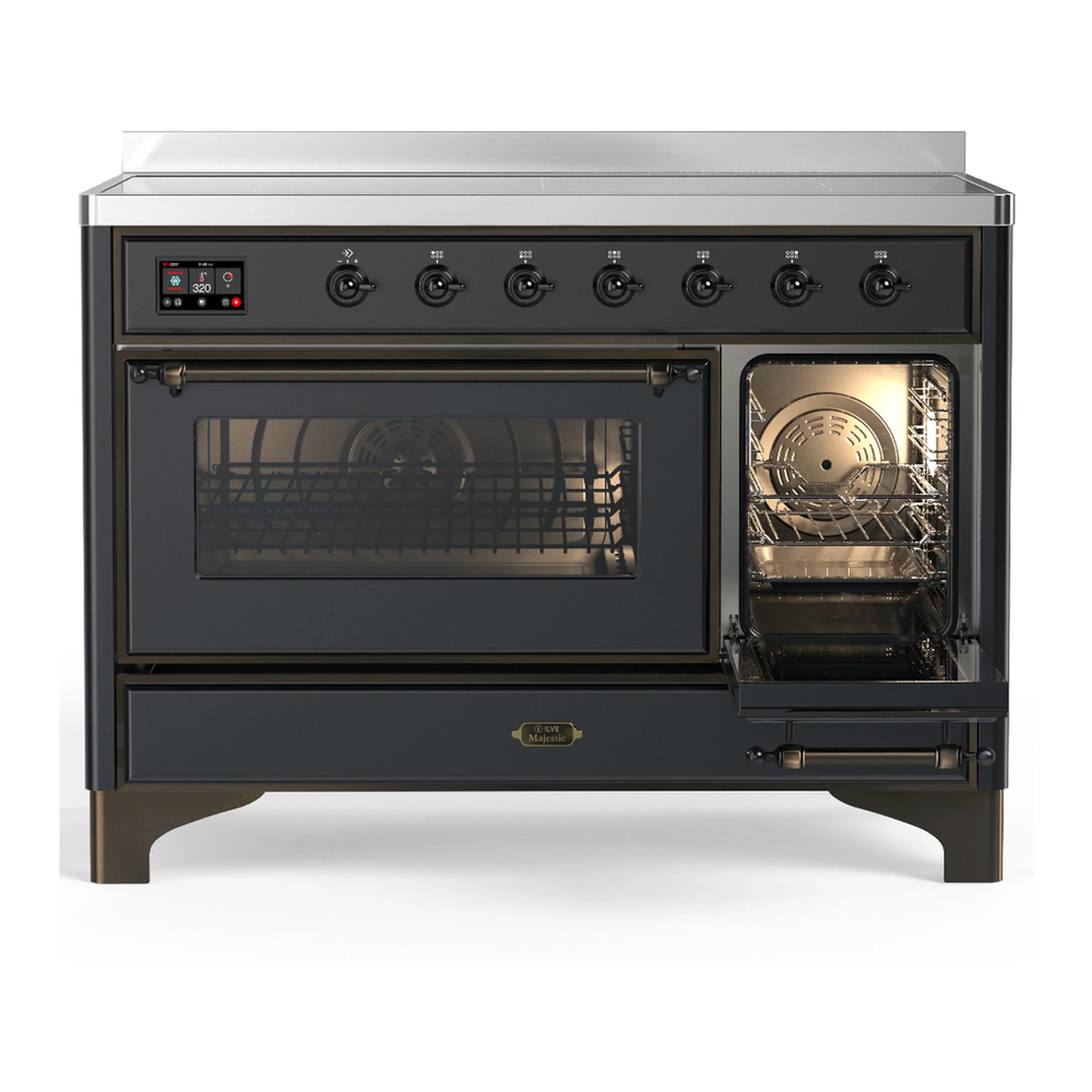 ILVE Majestic III 48-Inch Induction Range with 6 Induction Elements and Triple Glass Door Electric Oven in Matte Graphite with Burnished Trim (UMIB48NR3MGB) - Image 4
