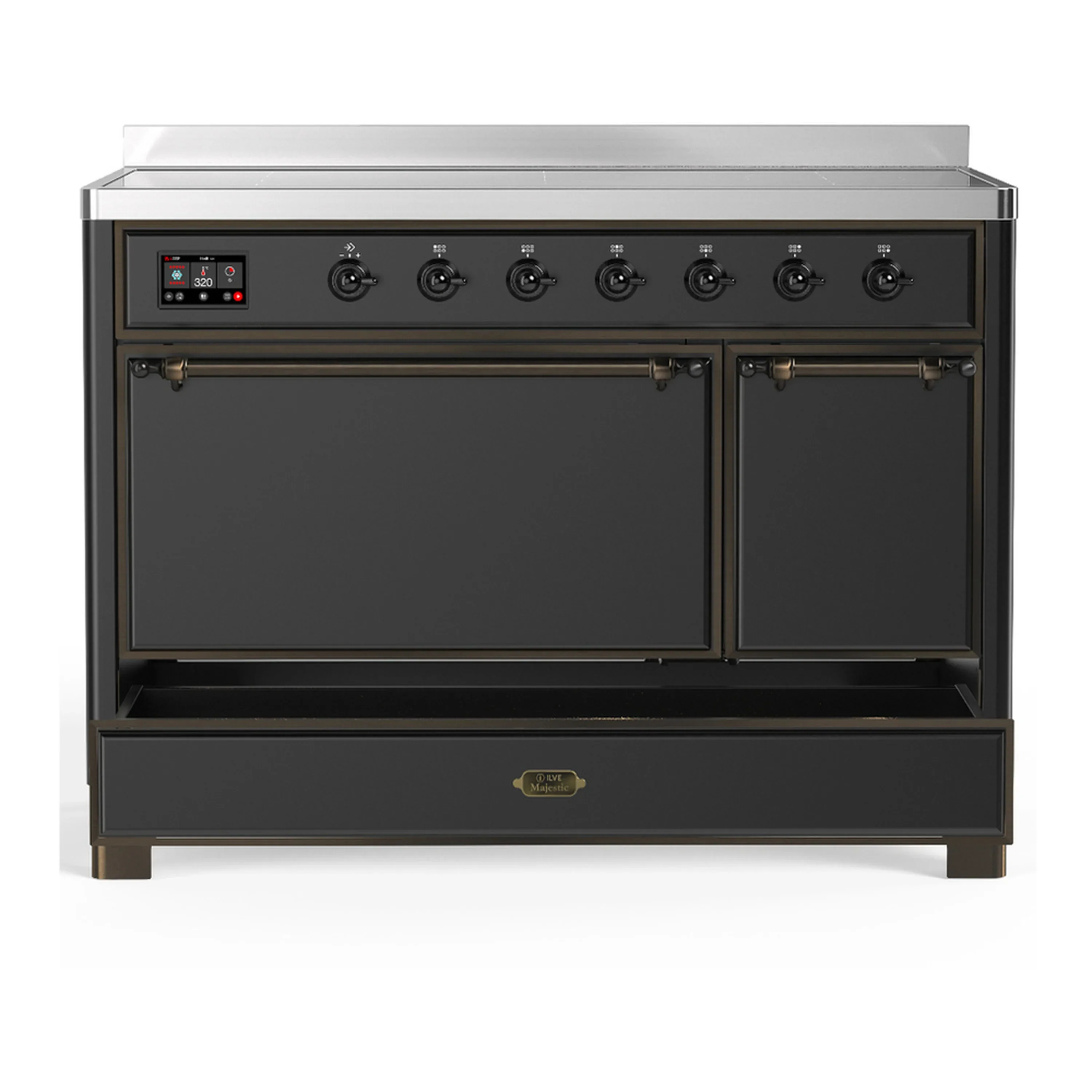 ILVE Majestic III 48-Inch Induction Range with 6 Induction Elements and Solid Door Electric Oven in Matte Graphite with Burnished Trim (UMIB48QNR3MGB) - Image 3