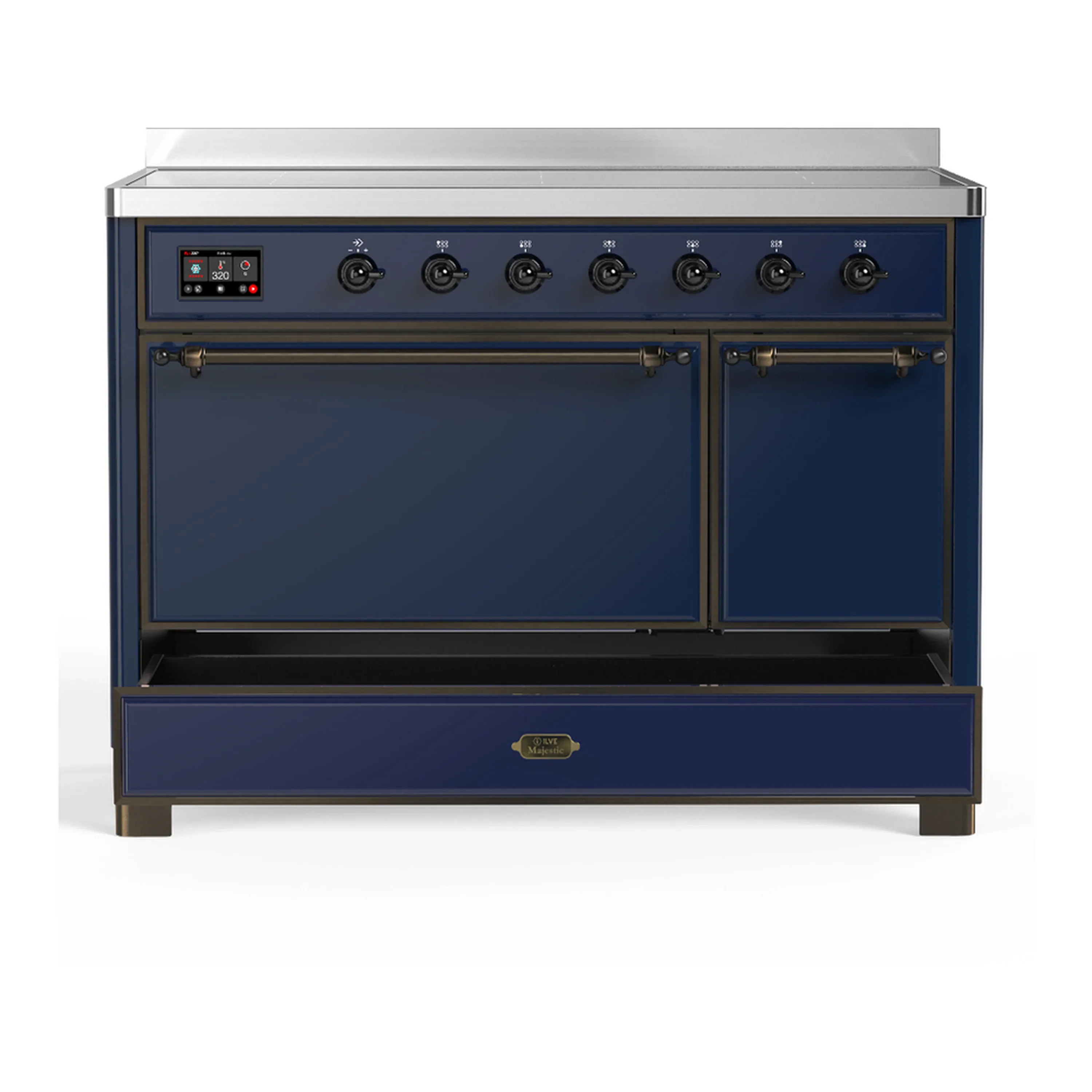 ILVE Majestic III 48-Inch Induction Range with 6 Induction Elements and Solid Door Electric Oven in Mightnight Blue with Burnished Trim (UMIB48QNR3MBB) - Image 3
