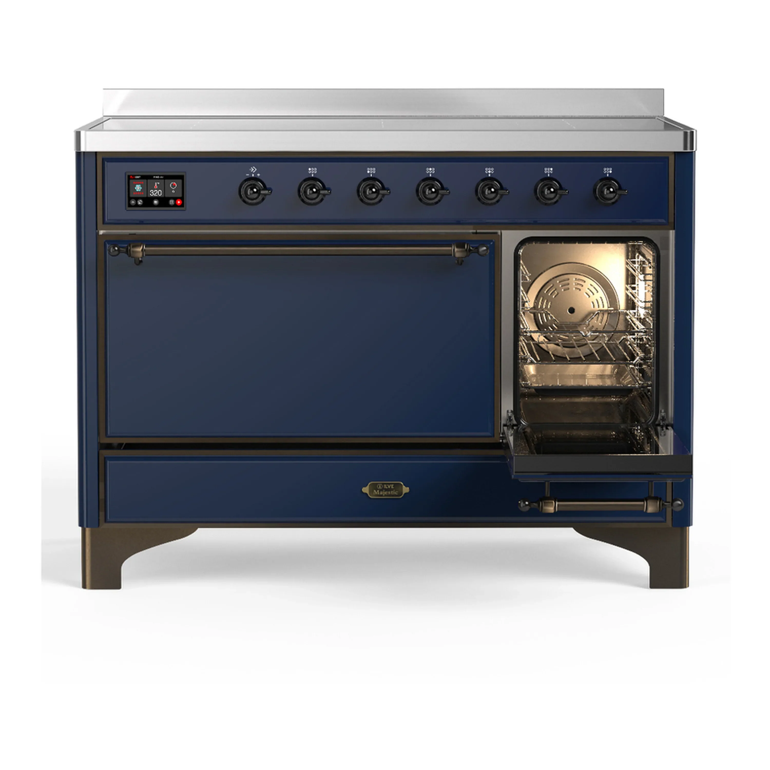 ILVE Majestic III 48-Inch Induction Range with 6 Induction Elements and Solid Door Electric Oven in Mightnight Blue with Burnished Trim (UMIB48QNR3MBB) - Image 4