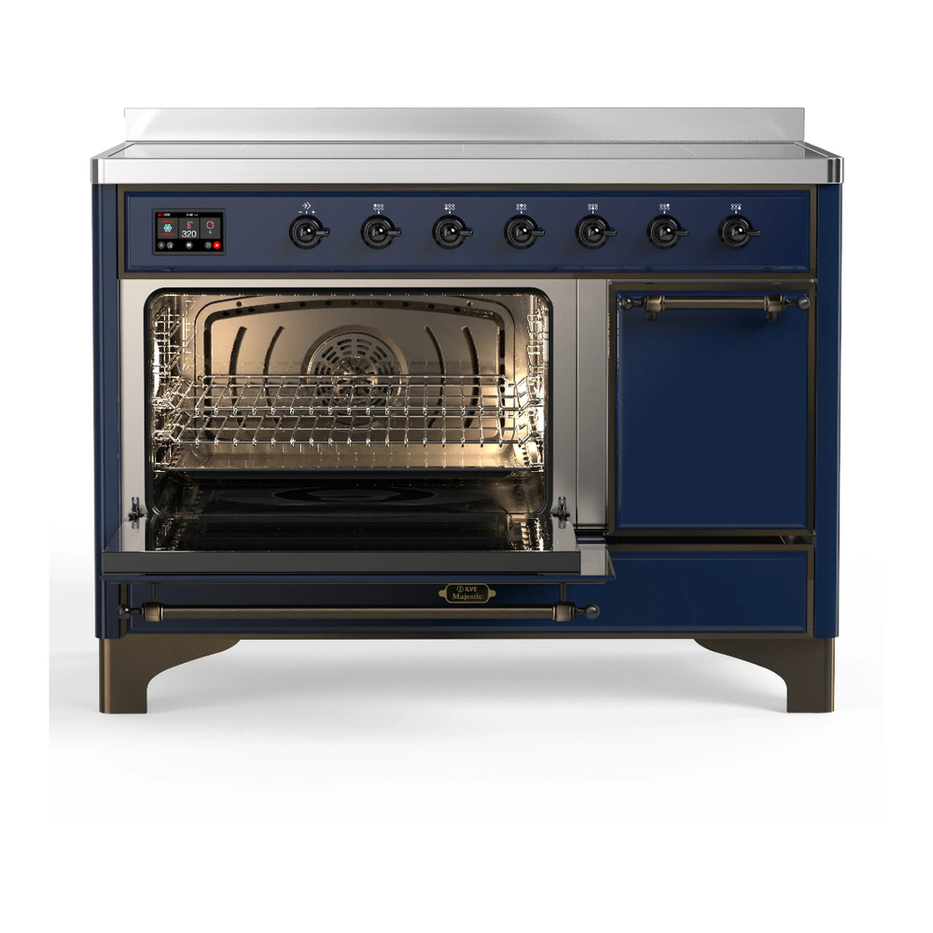 ILVE Majestic III 48-Inch Induction Range with 6 Induction Elements and Solid Door Electric Oven in Mightnight Blue with Burnished Trim (UMIB48QNR3MBB) - Image 5