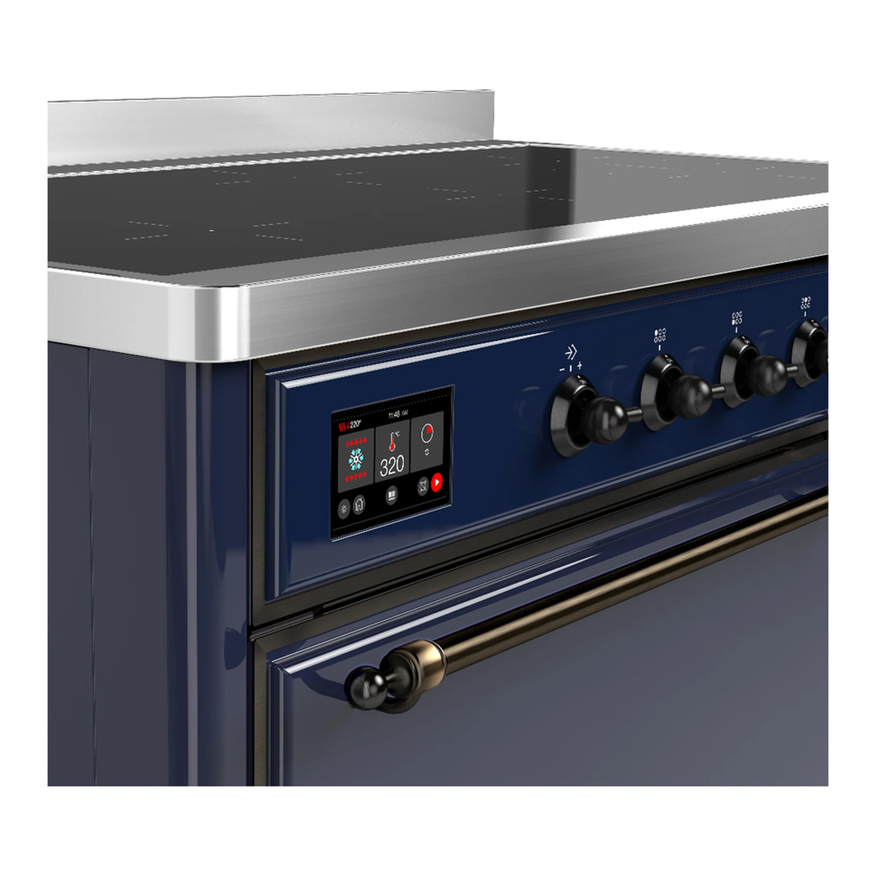 ILVE Majestic III 48-Inch Induction Range with 6 Induction Elements and Solid Door Electric Oven in Mightnight Blue with Burnished Trim (UMIB48QNR3MBB) - Image 7