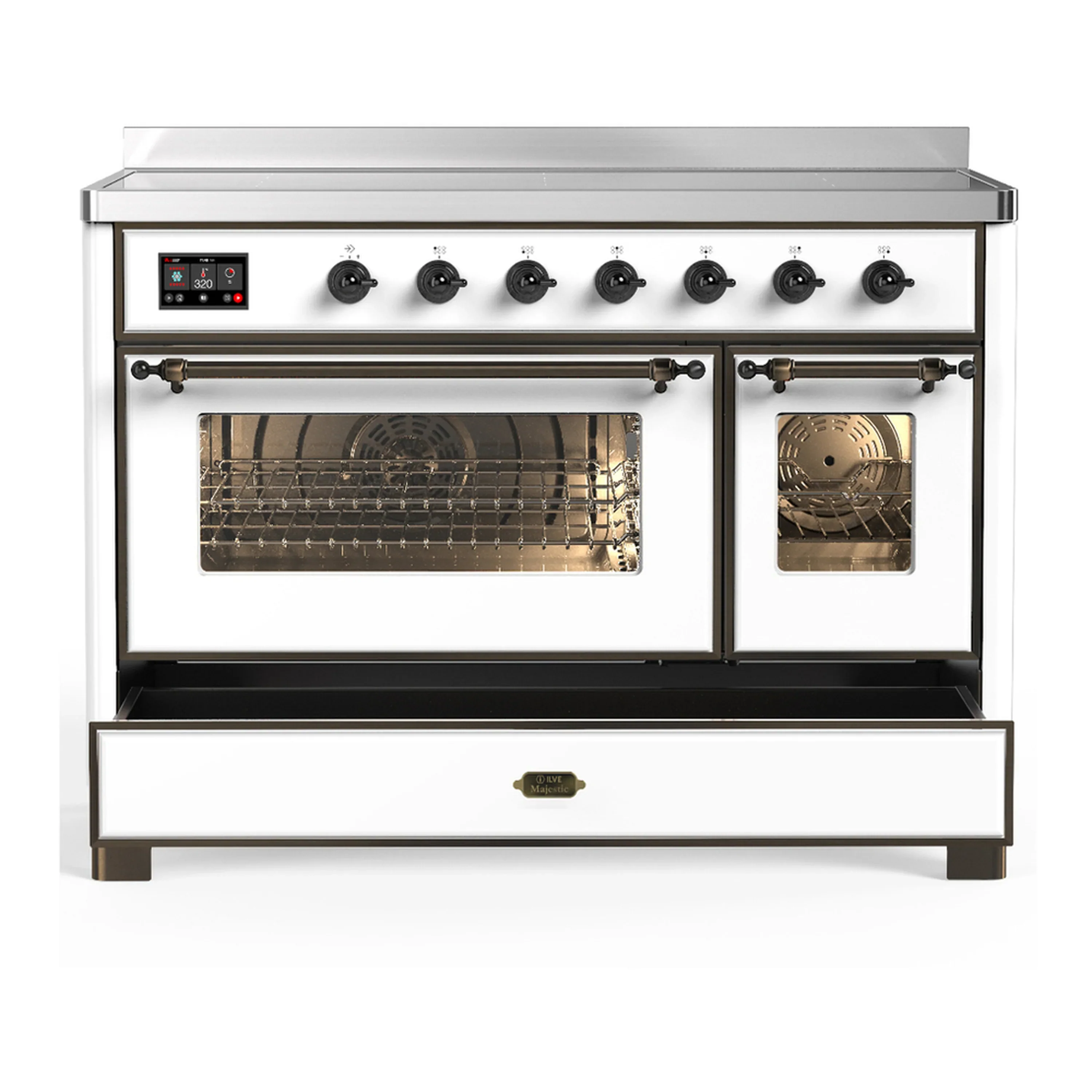 ILVE Majestic III 48-Inch Induction Range with 6 Induction Elements and Triple Glass Door Electric Oven in White with Burnished Trim (UMIB48NR3WHB) - Image 3