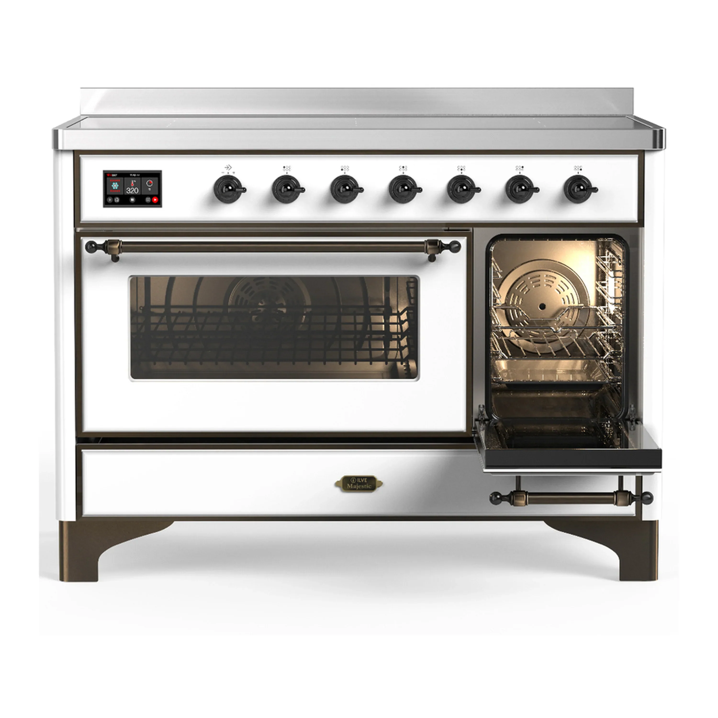 ILVE Majestic III 48-Inch Induction Range with 6 Induction Elements and Triple Glass Door Electric Oven in White with Burnished Trim (UMIB48NR3WHB) - Image 4