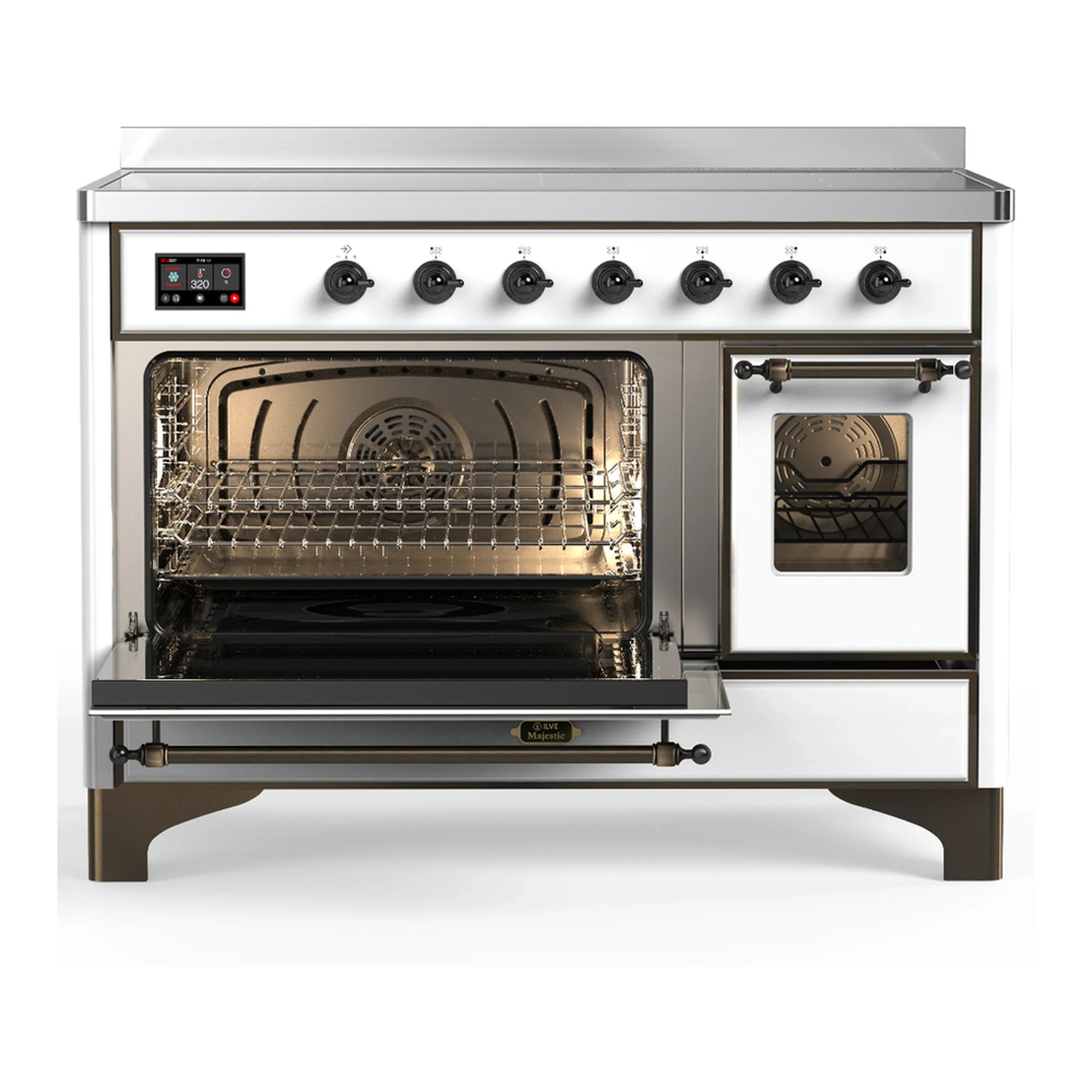 ILVE Majestic III 48-Inch Induction Range with 6 Induction Elements and Triple Glass Door Electric Oven in White with Burnished Trim (UMIB48NR3WHB) - Image 5