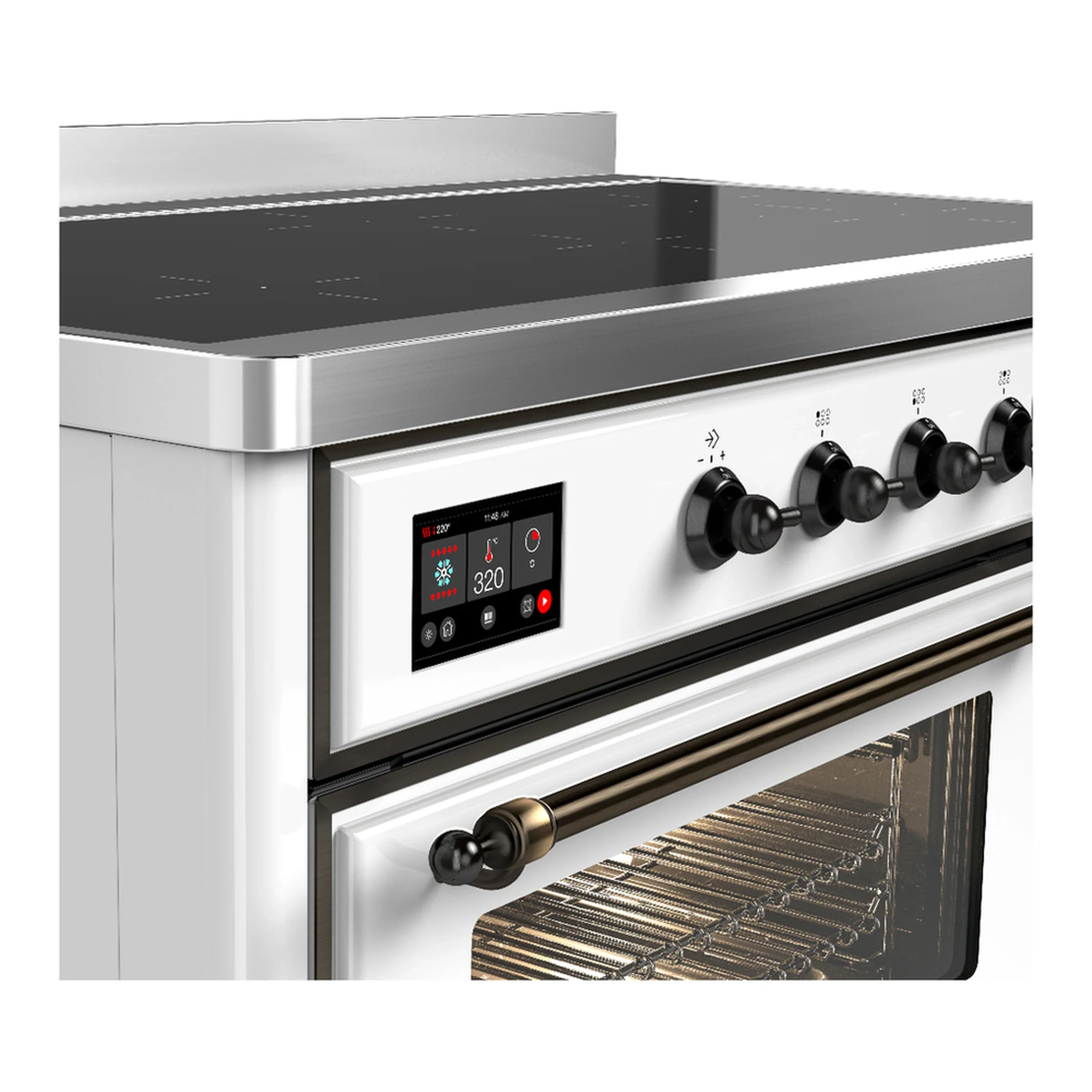 ILVE Majestic III 48-Inch Induction Range with 6 Induction Elements and Triple Glass Door Electric Oven in White with Burnished Trim (UMIB48NR3WHB) - Image 7