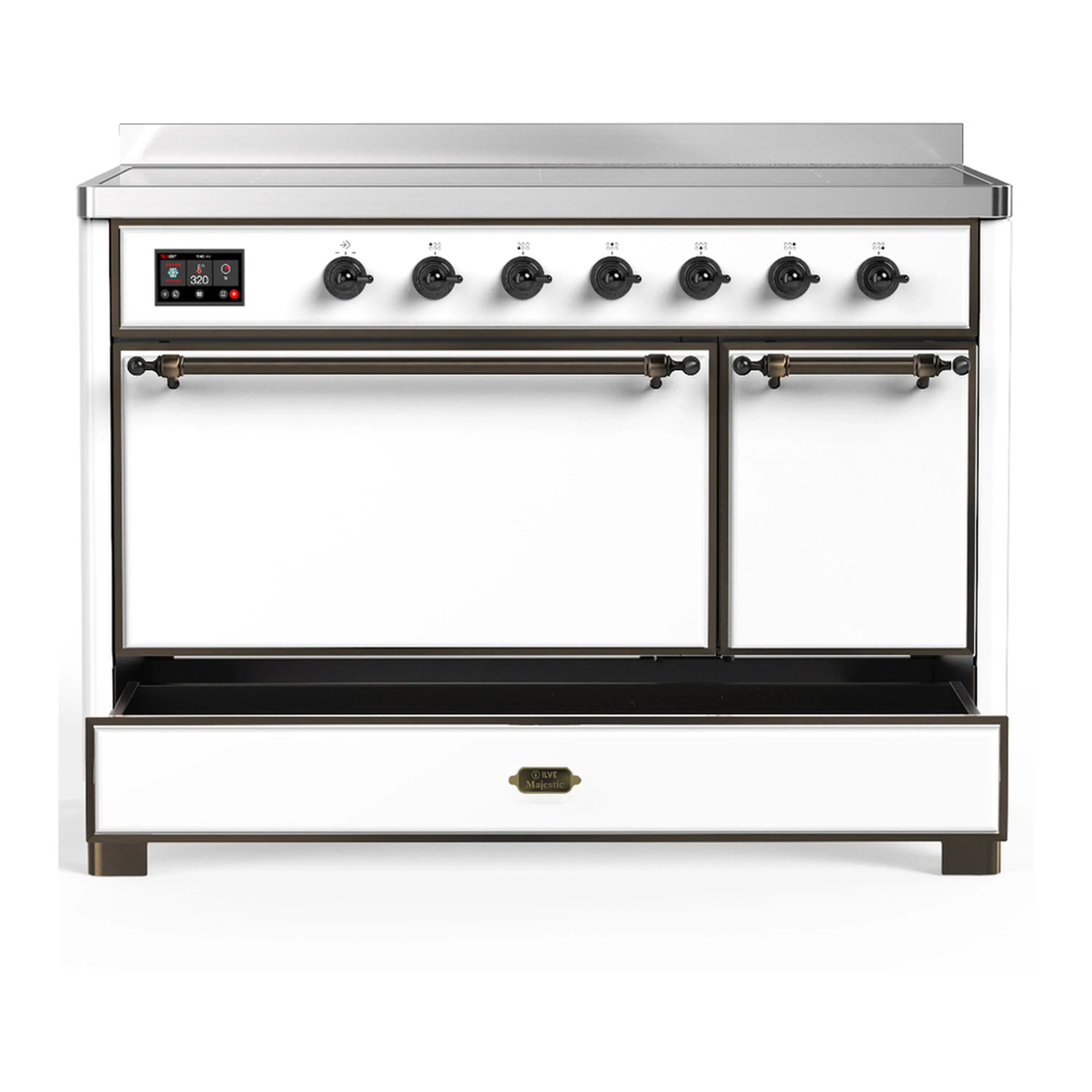ILVE Majestic III 48-Inch Induction Range with 6 Induction Elements and Solid Door Electric Oven in White with Burnished Trim (UMIB48QNR3WHB) - Image 3