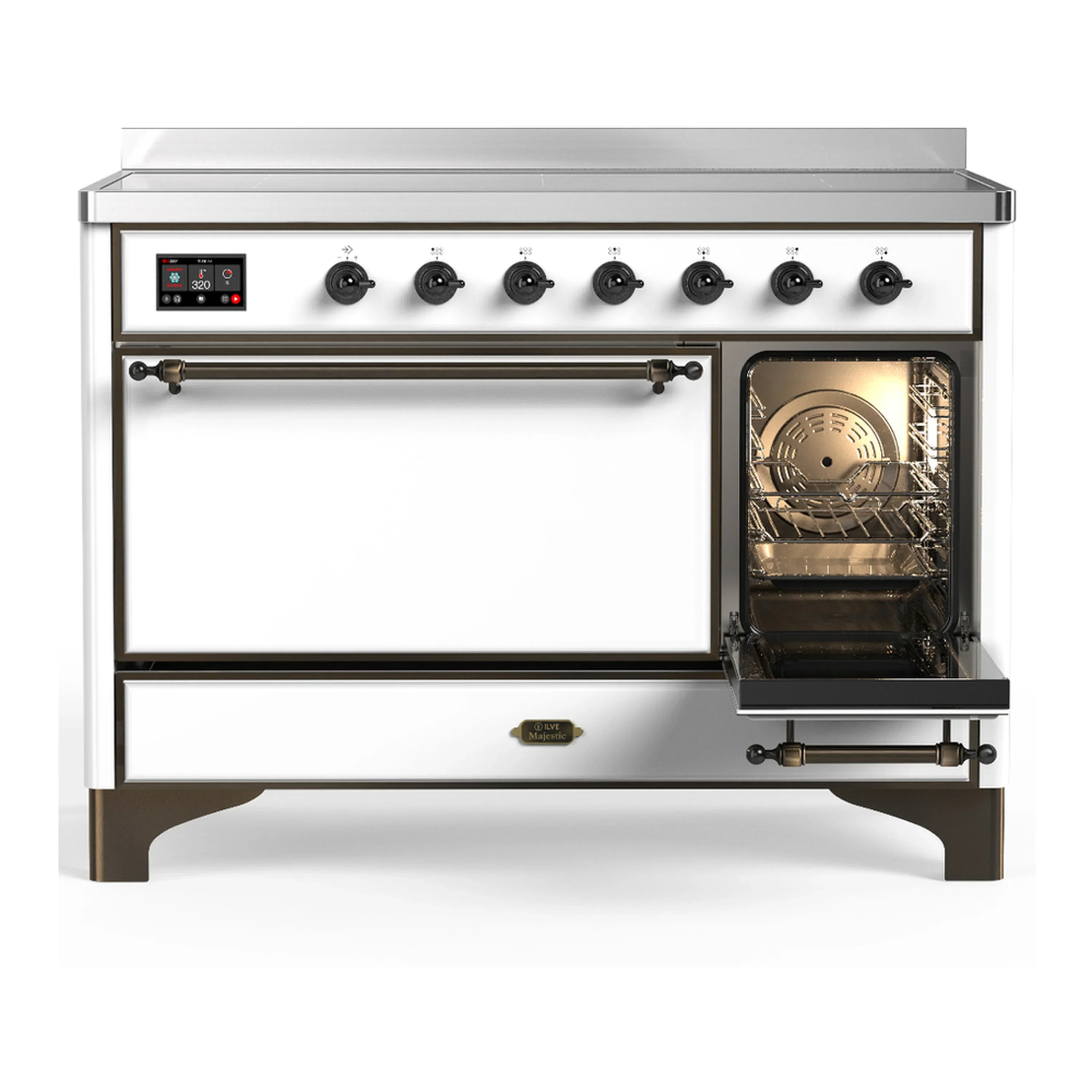 ILVE Majestic III 48-Inch Induction Range with 6 Induction Elements and Solid Door Electric Oven in White with Burnished Trim (UMIB48QNR3WHB) - Image 4