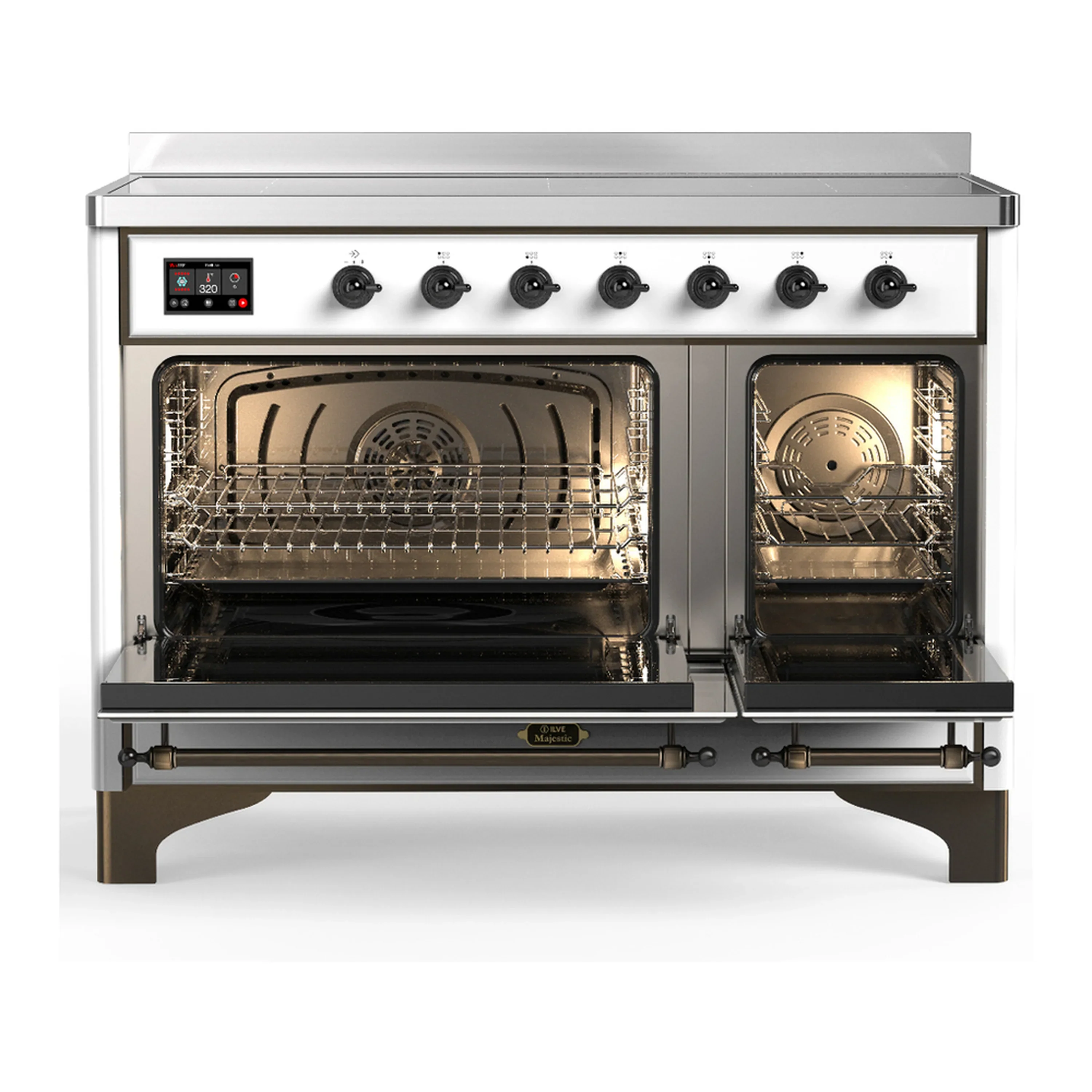 ILVE Majestic III 48-Inch Induction Range with 6 Induction Elements and Solid Door Electric Oven in White with Burnished Trim (UMIB48QNR3WHB) - Image 6
