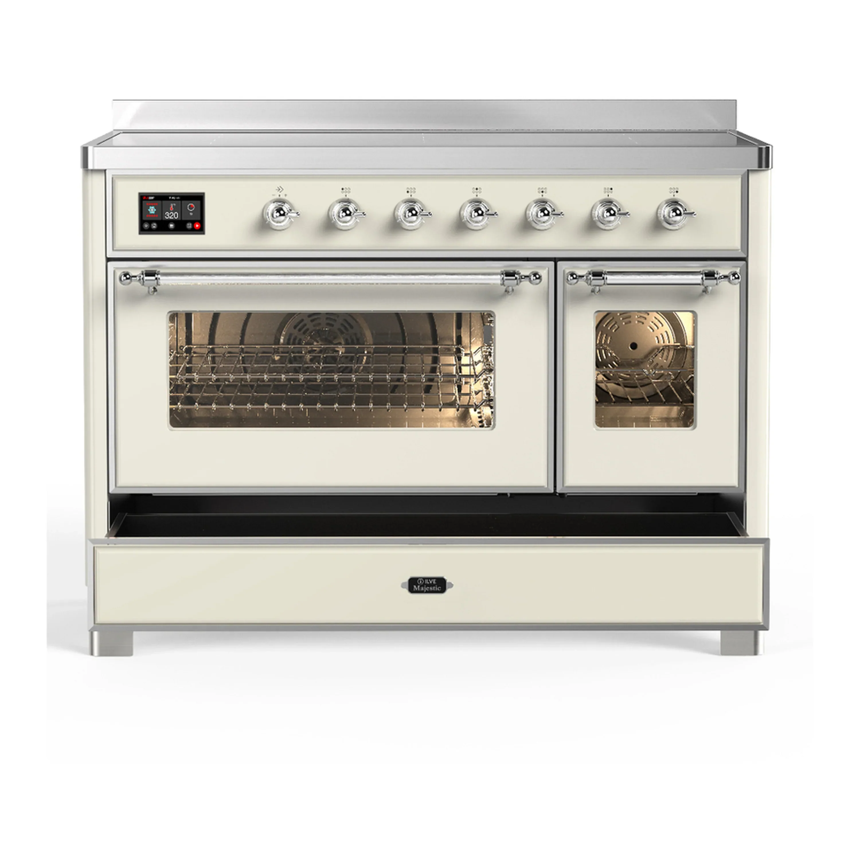 ILVE Majestic III 48-Inch Induction Range with 6 Induction Elements and Triple Glass Door Electric Oven in Antique White with Chrome Trim (UMIB48NR3AWC) - Image 3