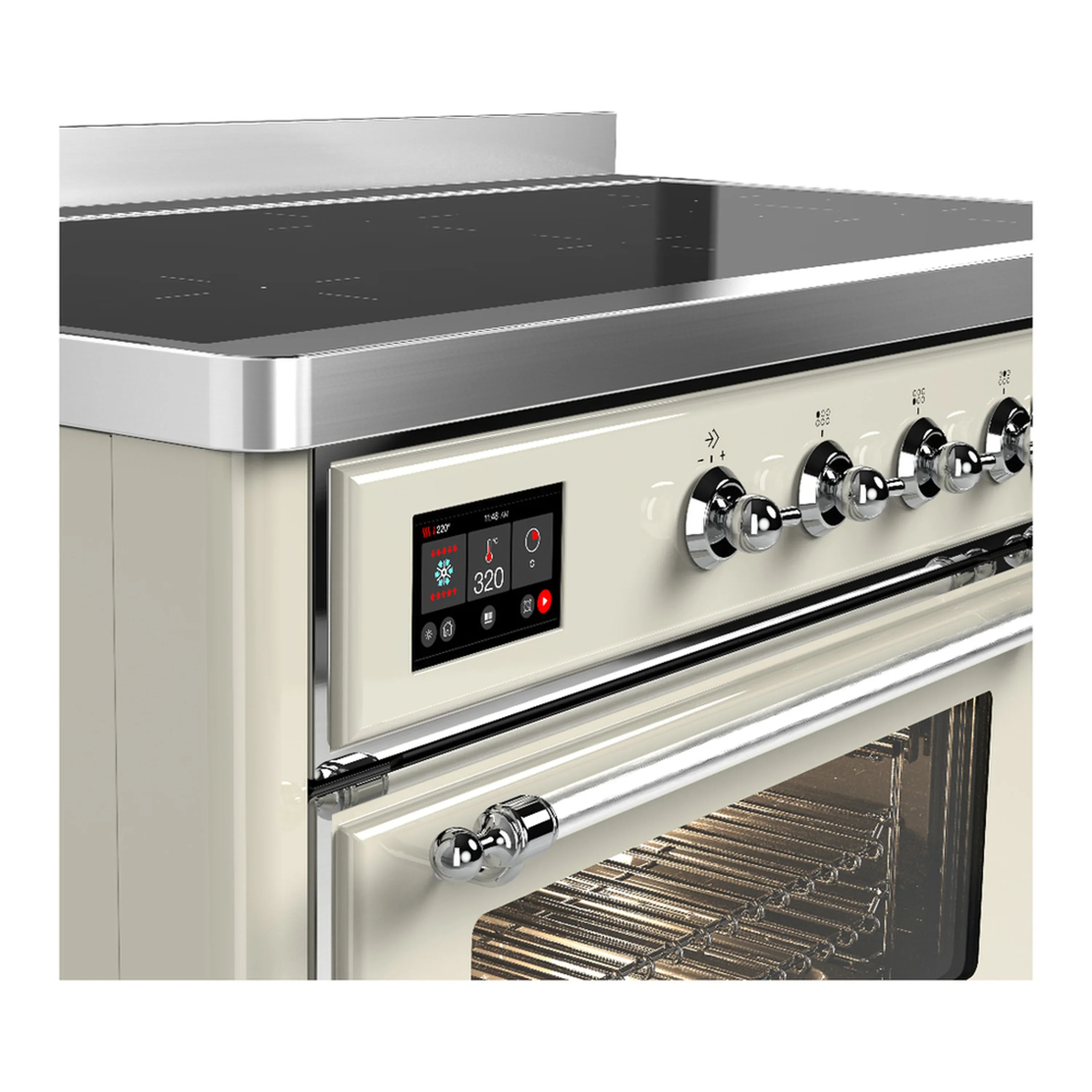 ILVE Majestic III 48-Inch Induction Range with 6 Induction Elements and Triple Glass Door Electric Oven in Antique White with Chrome Trim (UMIB48NR3AWC) - Image 7