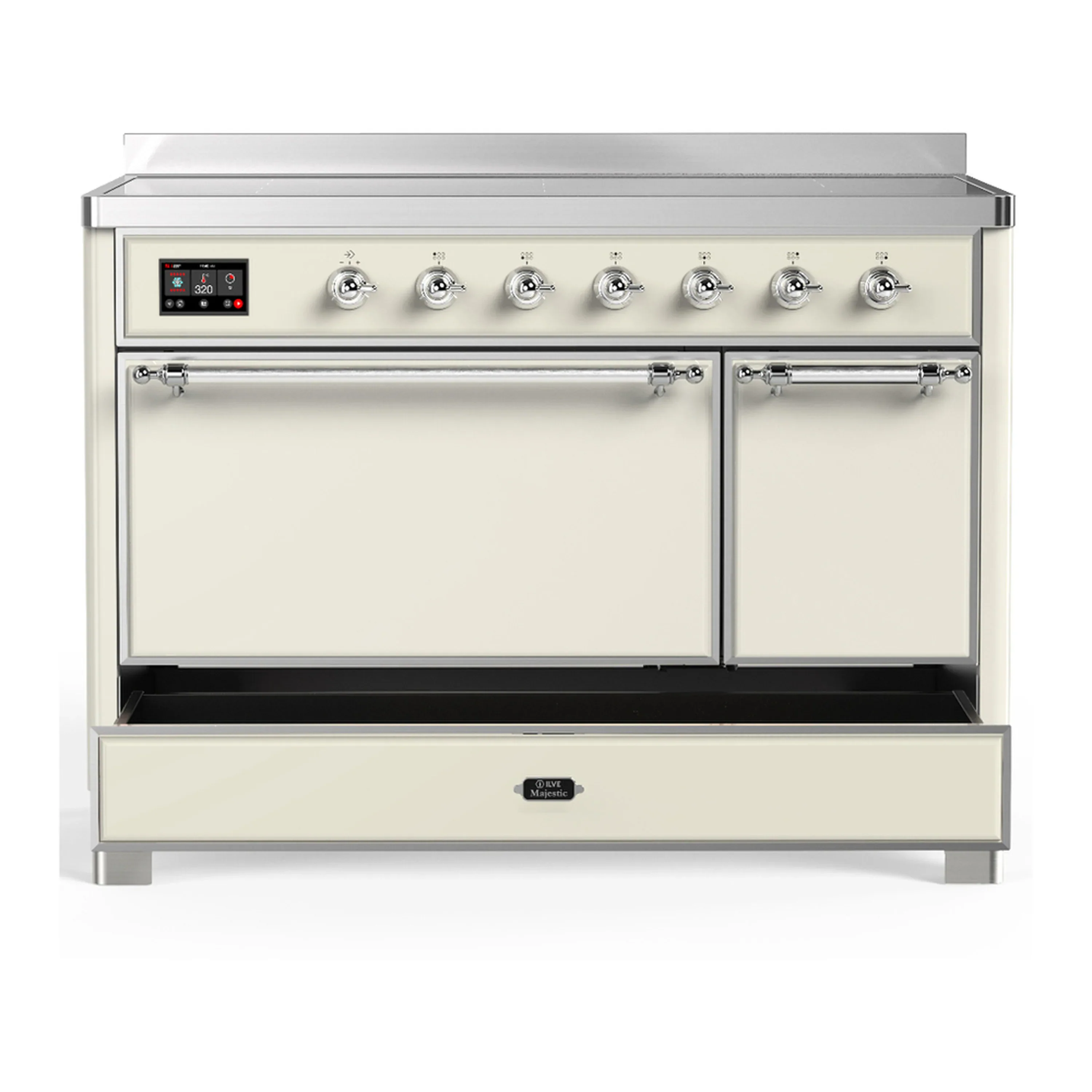 ILVE Majestic III 48-Inch Induction Range with 6 Induction Elements and Solid Door Electric Oven in Antique White with Chrome Trim (UMIB48QNR3AWC) - Image 3