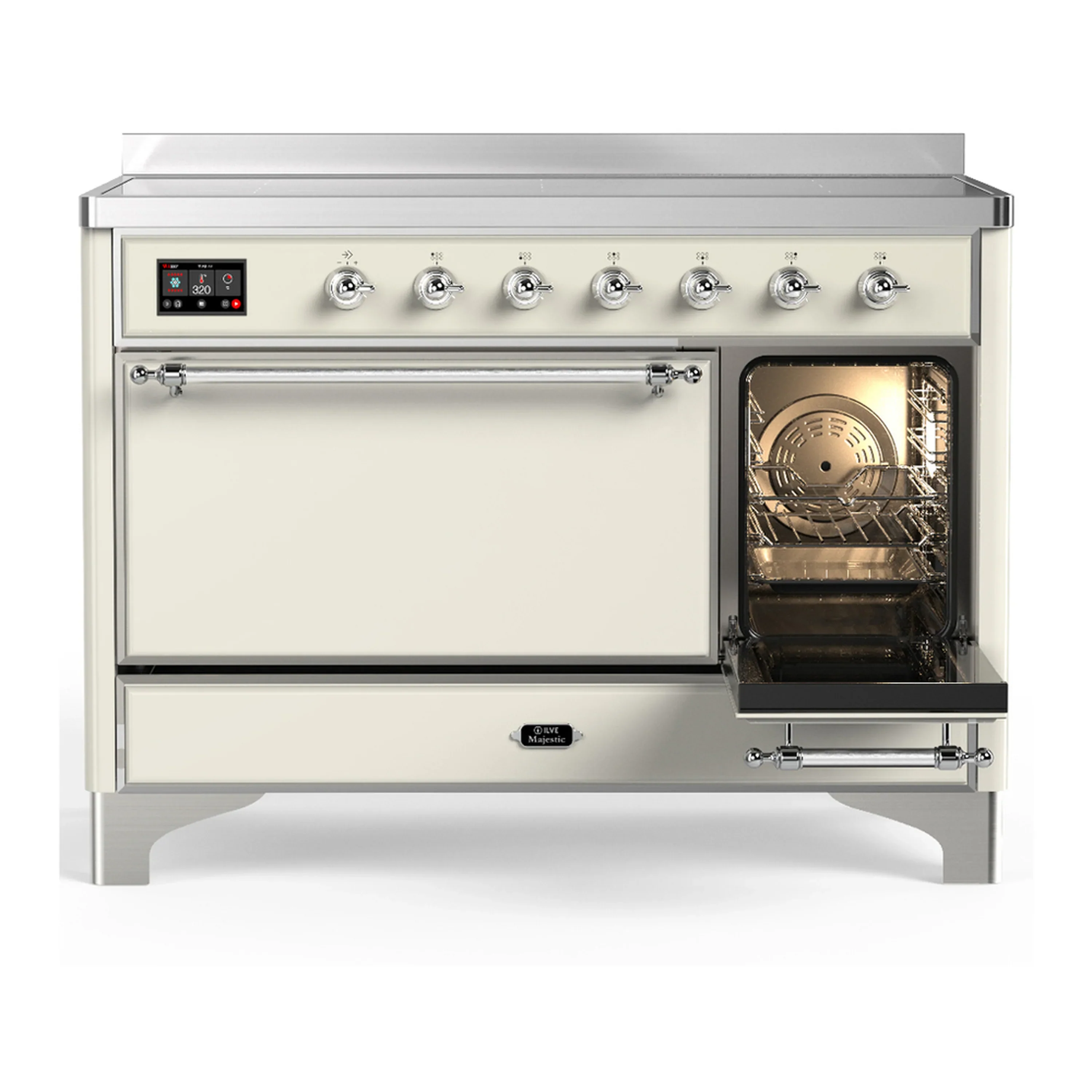 ILVE Majestic III 48-Inch Induction Range with 6 Induction Elements and Solid Door Electric Oven in Antique White with Chrome Trim (UMIB48QNR3AWC) - Image 4