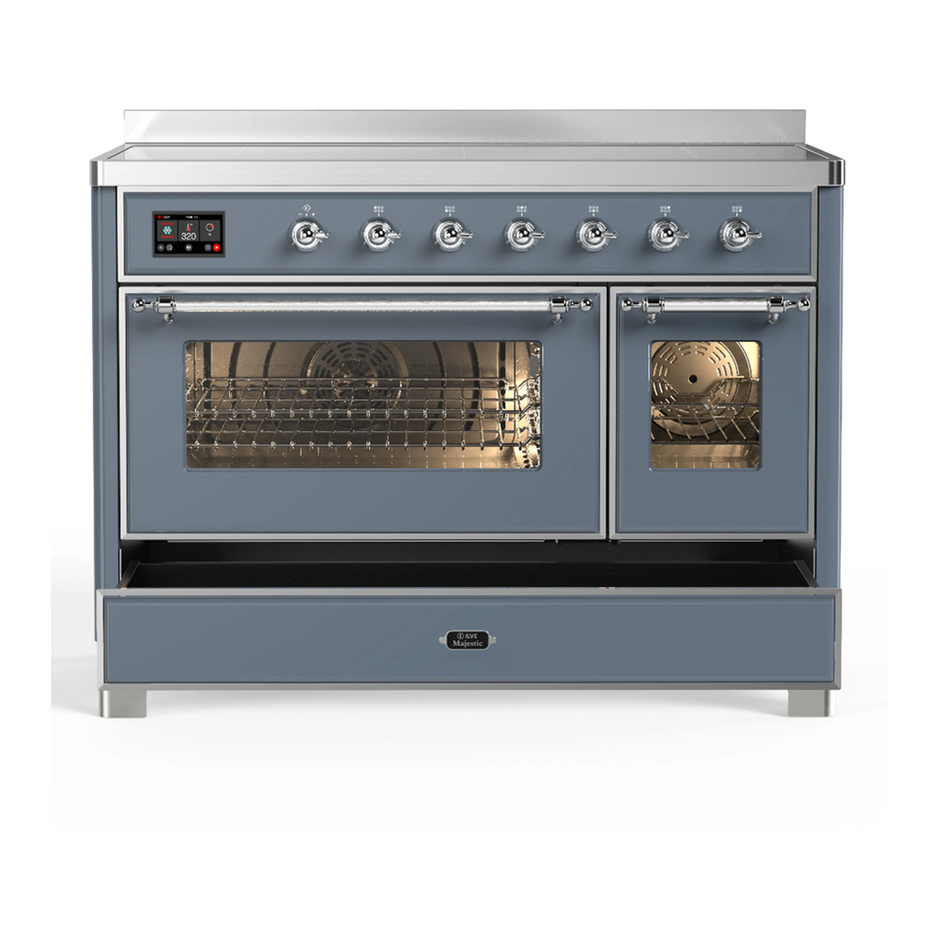 ILVE Majestic III 48-Inch Induction Range with 6 Induction Elements and Triple Glass Door Electric Oven in Blue Grey with Chrome Trim (UMIB48NR3BGC) - Image 3