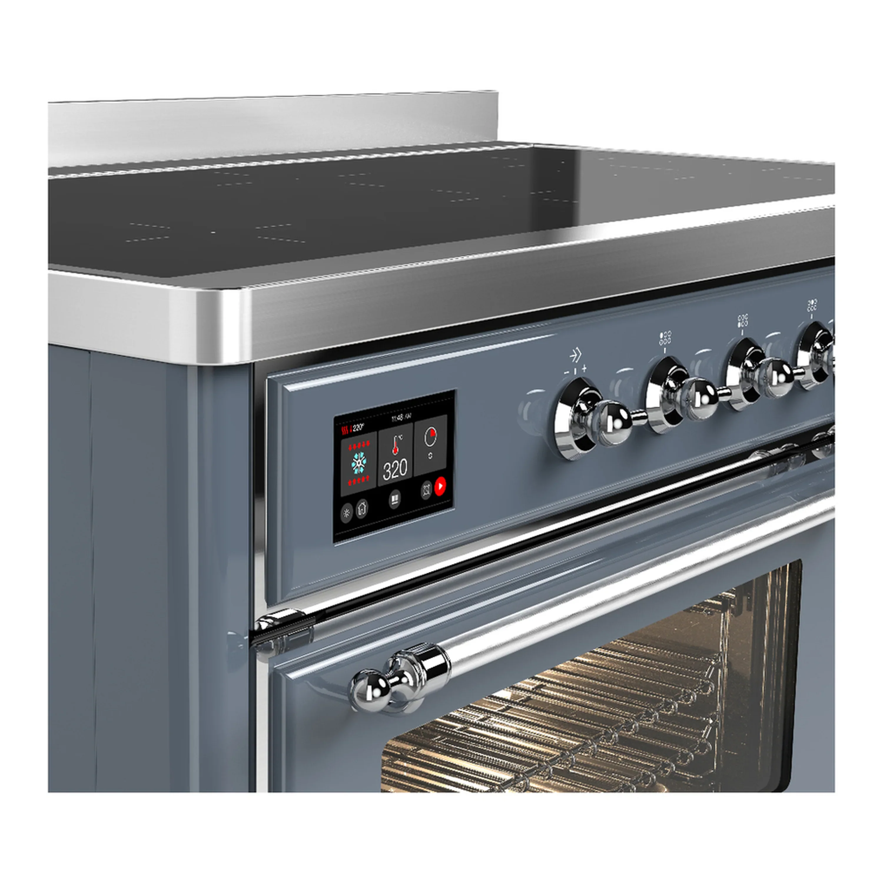 ILVE Majestic III 48-Inch Induction Range with 6 Induction Elements and Triple Glass Door Electric Oven in Blue Grey with Chrome Trim (UMIB48NR3BGC) - Image 7