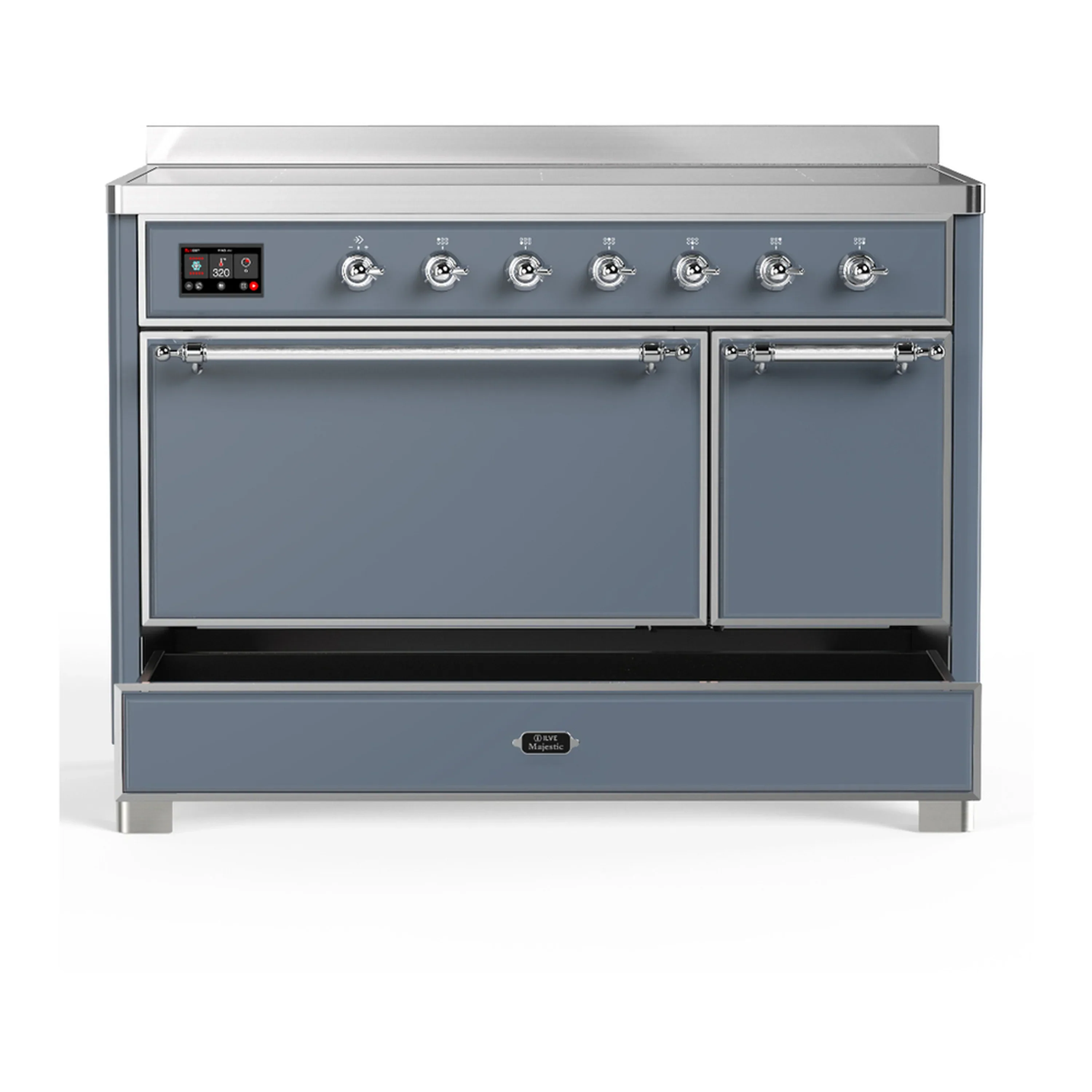ILVE Majestic III 48-Inch Induction Range with 6 Induction Elements and Solid Door Electric Oven in Blue Grey with Chrome Trim (UMIB48QNR3BGC) - Image 3