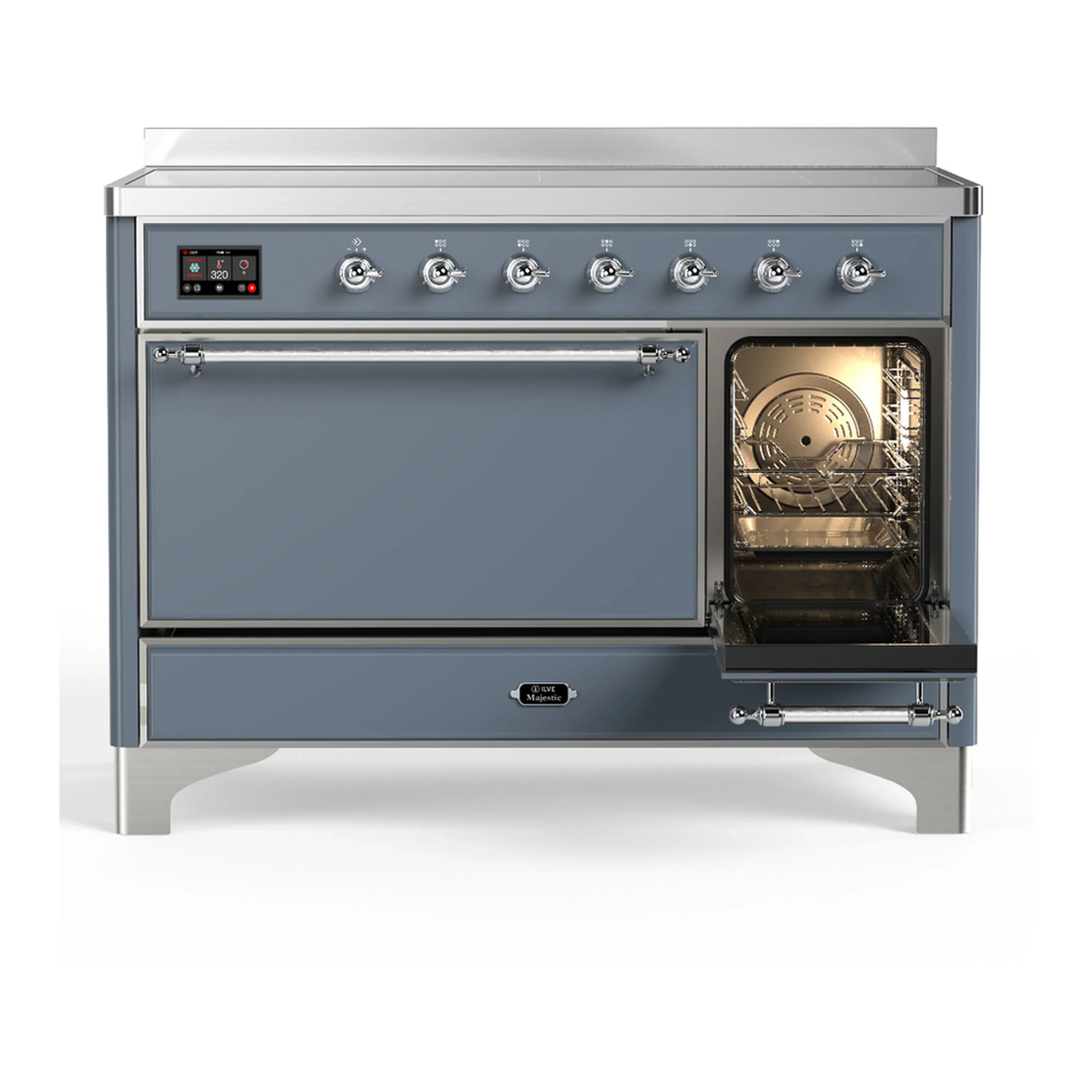 ILVE Majestic III 48-Inch Induction Range with 6 Induction Elements and Solid Door Electric Oven in Blue Grey with Chrome Trim (UMIB48QNR3BGC) - Image 4