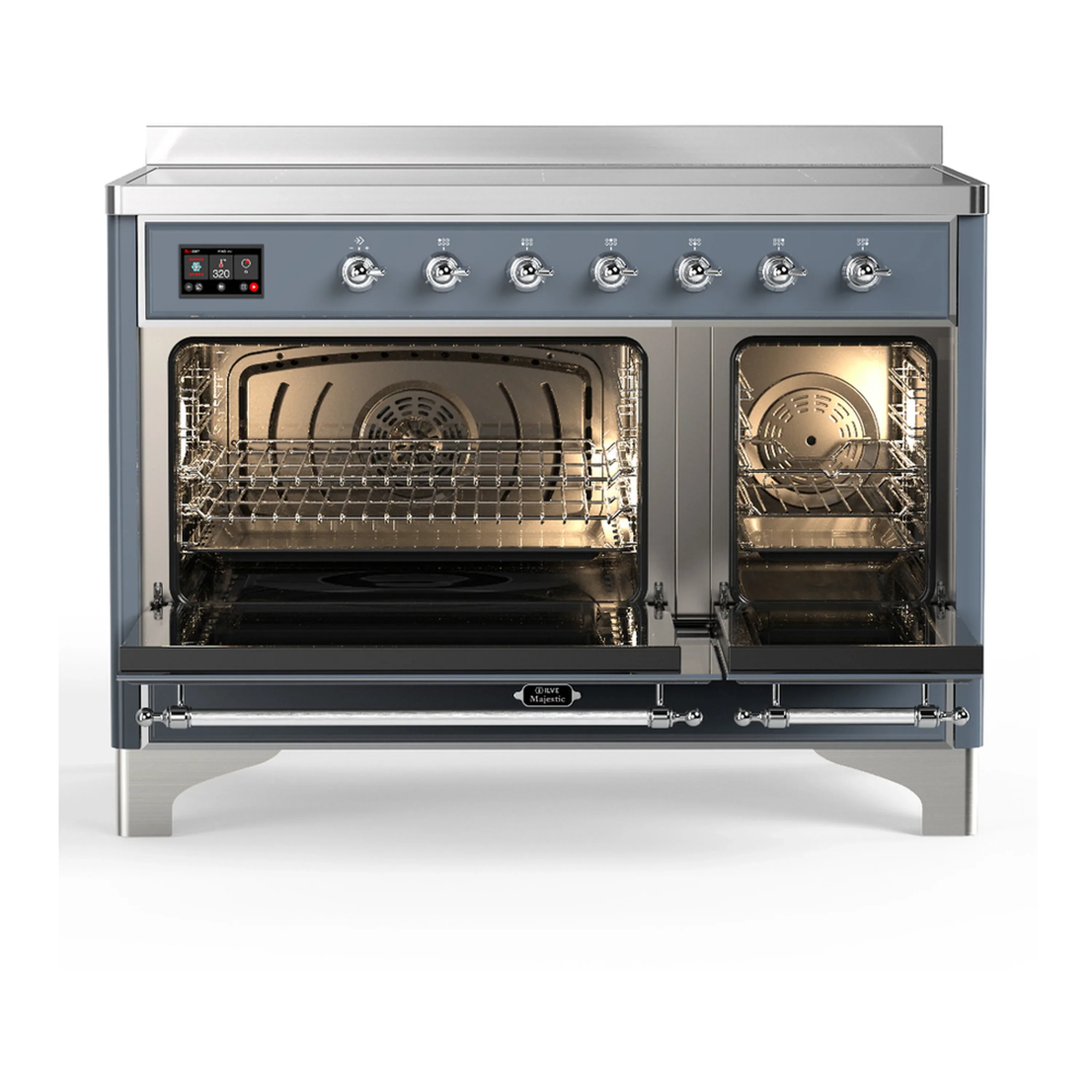 ILVE Majestic III 48-Inch Induction Range with 6 Induction Elements and Solid Door Electric Oven in Blue Grey with Chrome Trim (UMIB48QNR3BGC) - Image 6