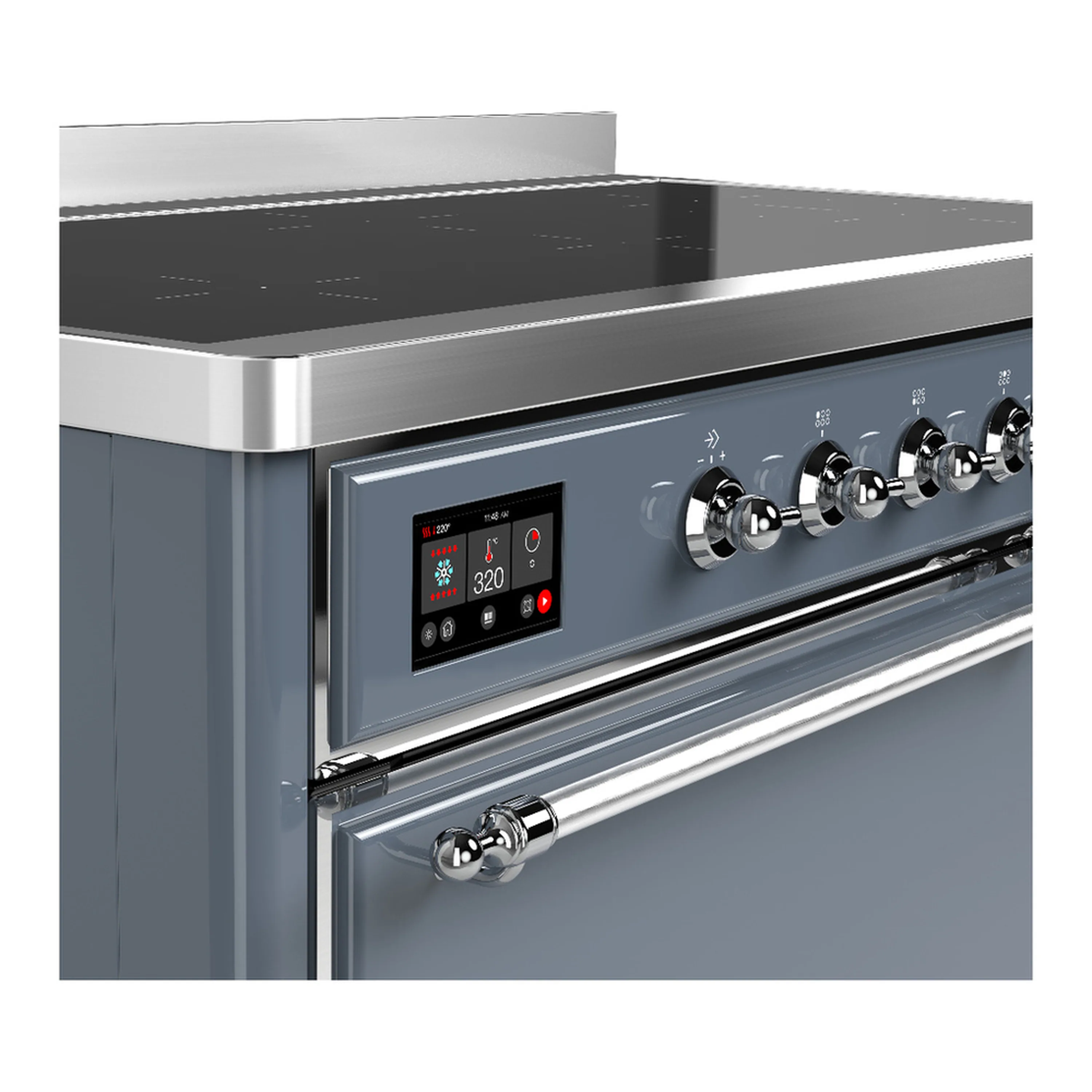 ILVE Majestic III 48-Inch Induction Range with 6 Induction Elements and Solid Door Electric Oven in Blue Grey with Chrome Trim (UMIB48QNR3BGC) - Image 7