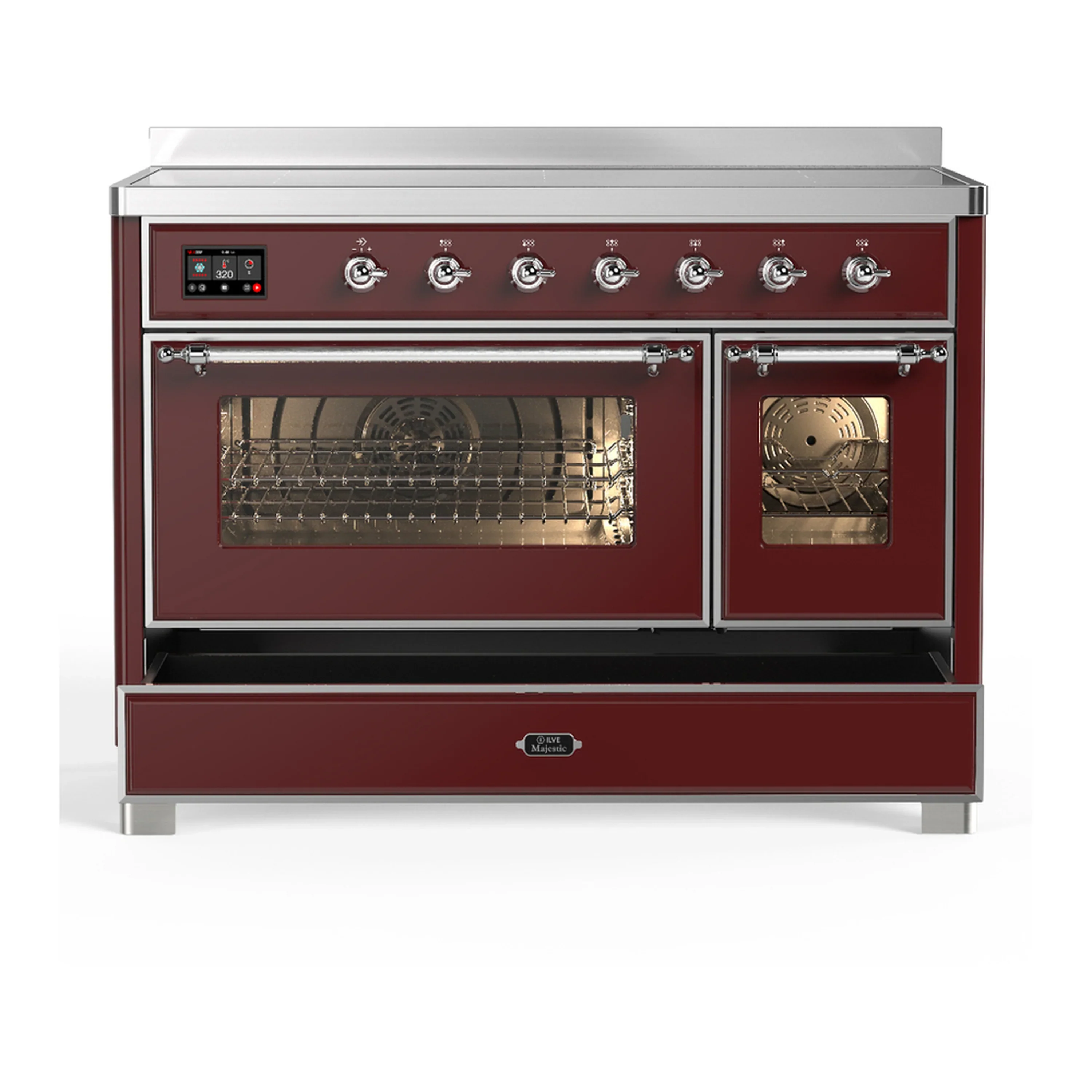 ILVE Majestic III 48-Inch Induction Range with 6 Induction Elements and Triple Glass Door Electric Oven in Burgundy with Chrome Trim (UMIB48NR3BUC) - Image 3