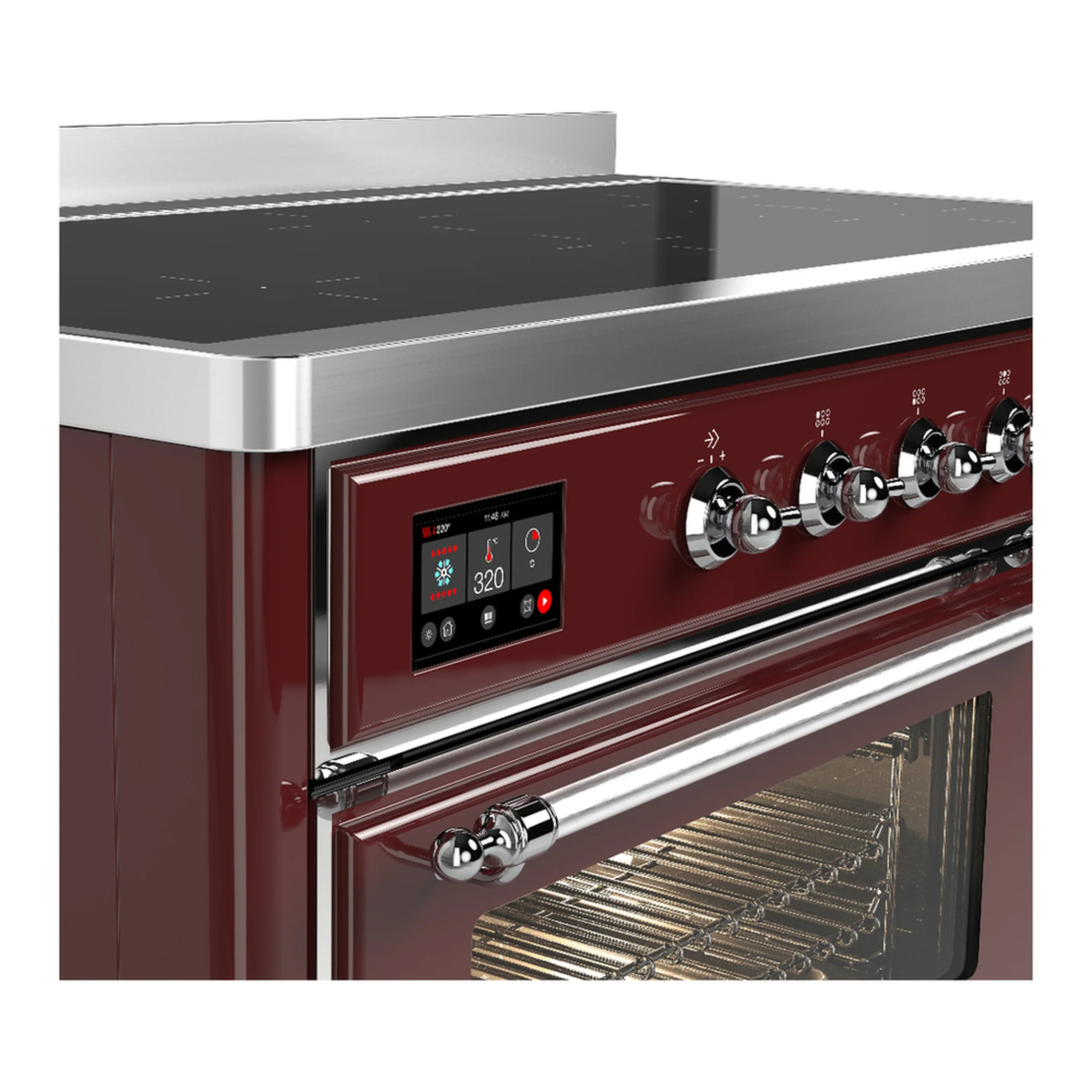 ILVE Majestic III 48-Inch Induction Range with 6 Induction Elements and Triple Glass Door Electric Oven in Burgundy with Chrome Trim (UMIB48NR3BUC) - Image 7