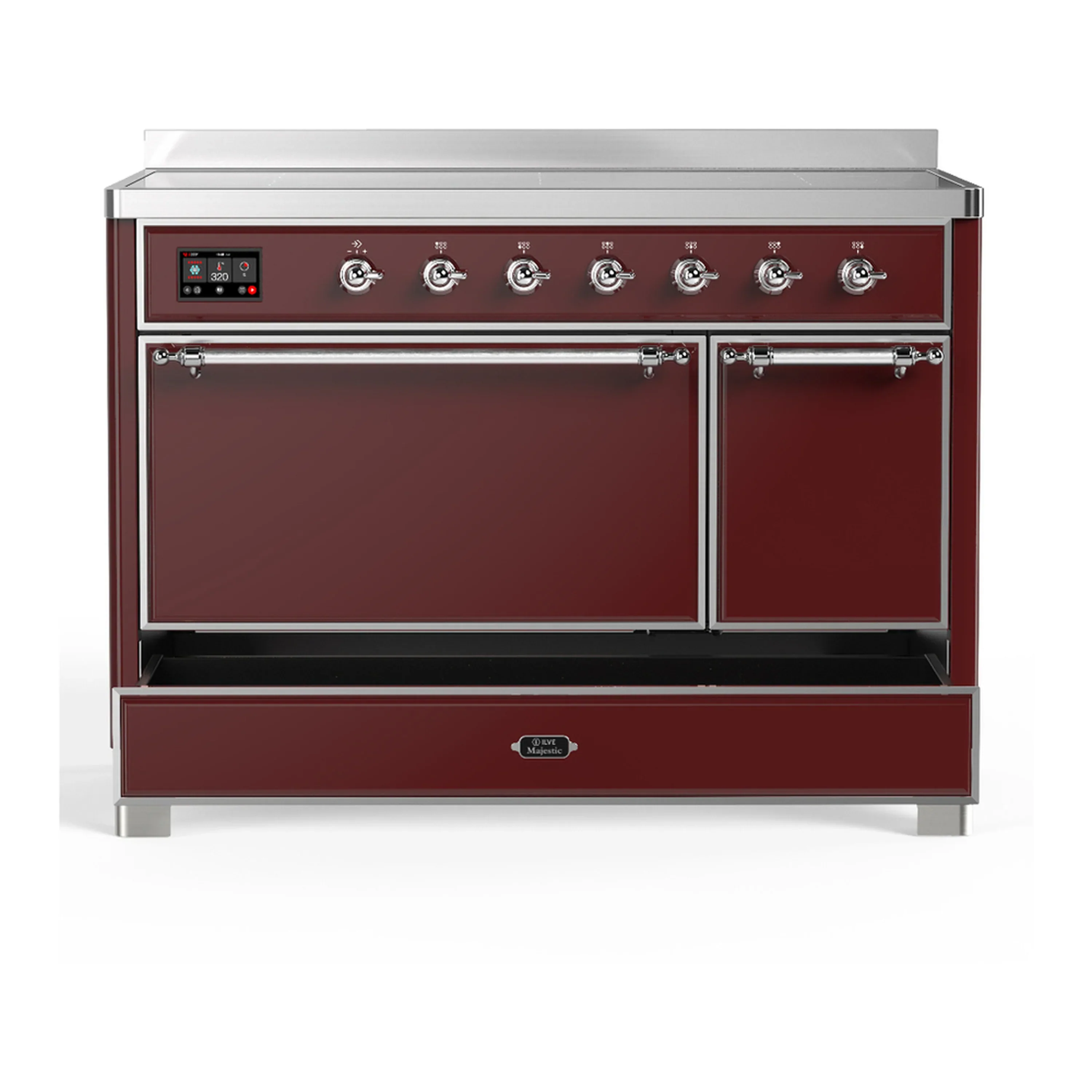 ILVE Majestic III 48-Inch Induction Range with 6 Induction Elements and Solid Door Electric Oven in Burgundy with Chrome Trim (UMIB48QNR3BUC) - Image 3