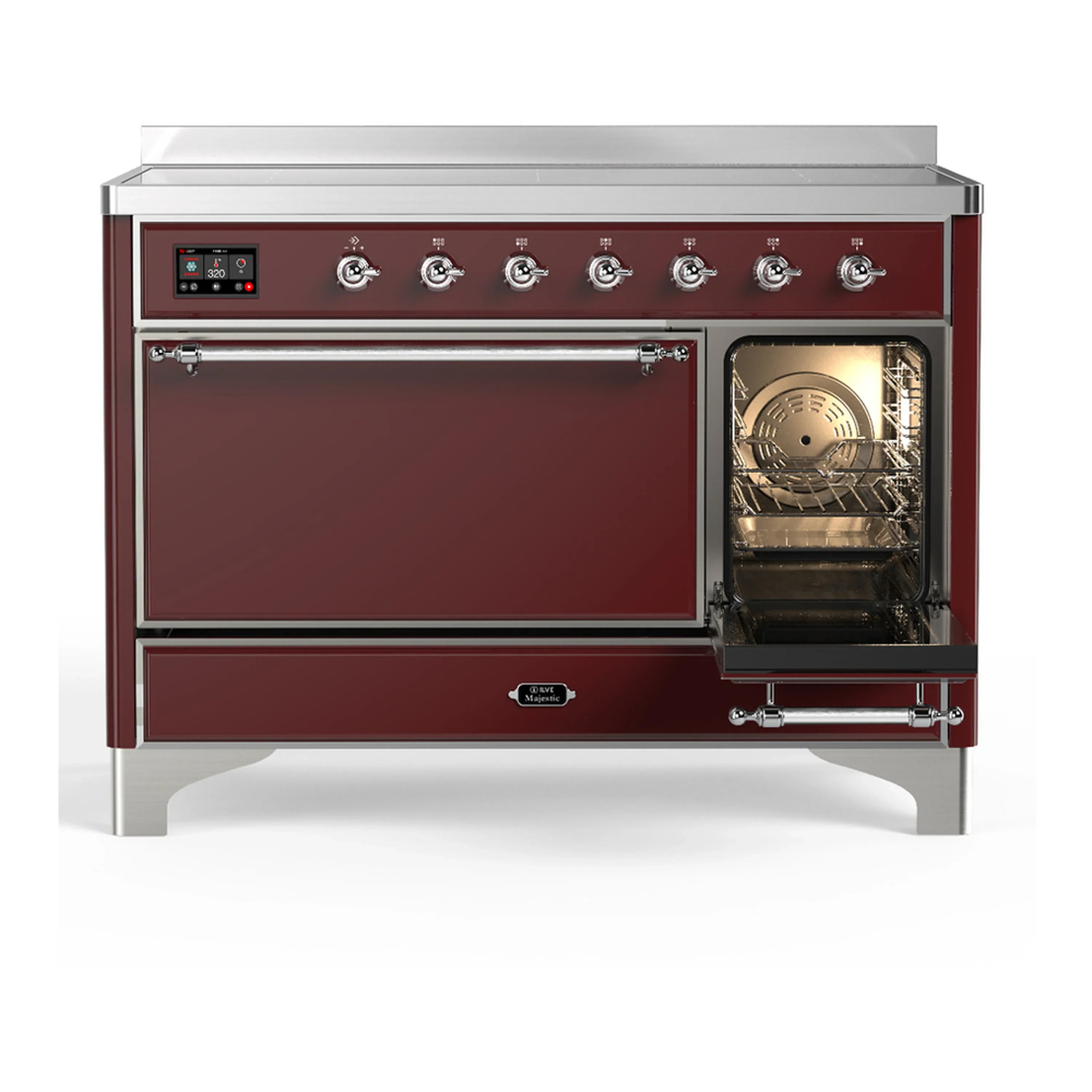 ILVE Majestic III 48-Inch Induction Range with 6 Induction Elements and Solid Door Electric Oven in Burgundy with Chrome Trim (UMIB48QNR3BUC) - Image 4