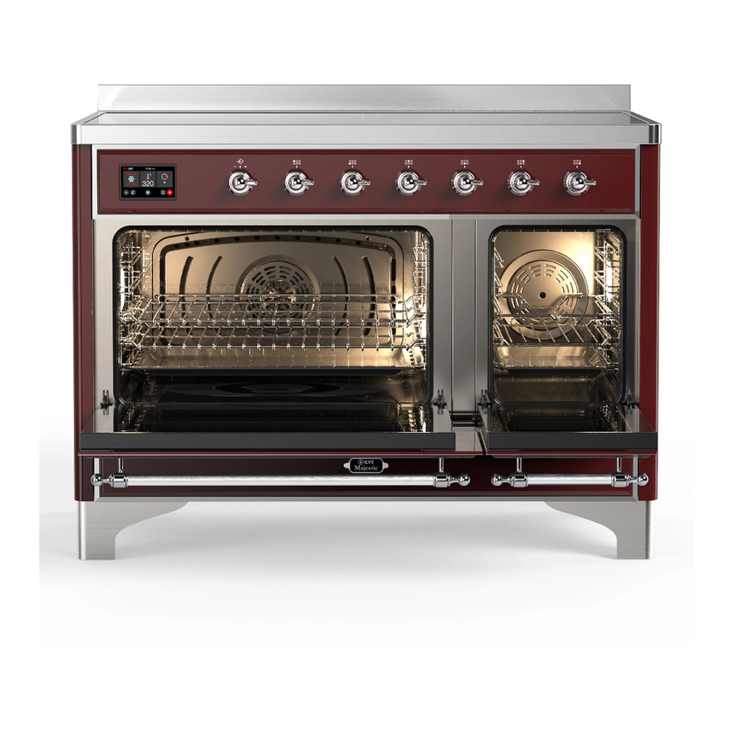 ILVE Majestic III 48-Inch Induction Range with 6 Induction Elements and Solid Door Electric Oven in Burgundy with Chrome Trim (UMIB48QNR3BUC) - Image 6