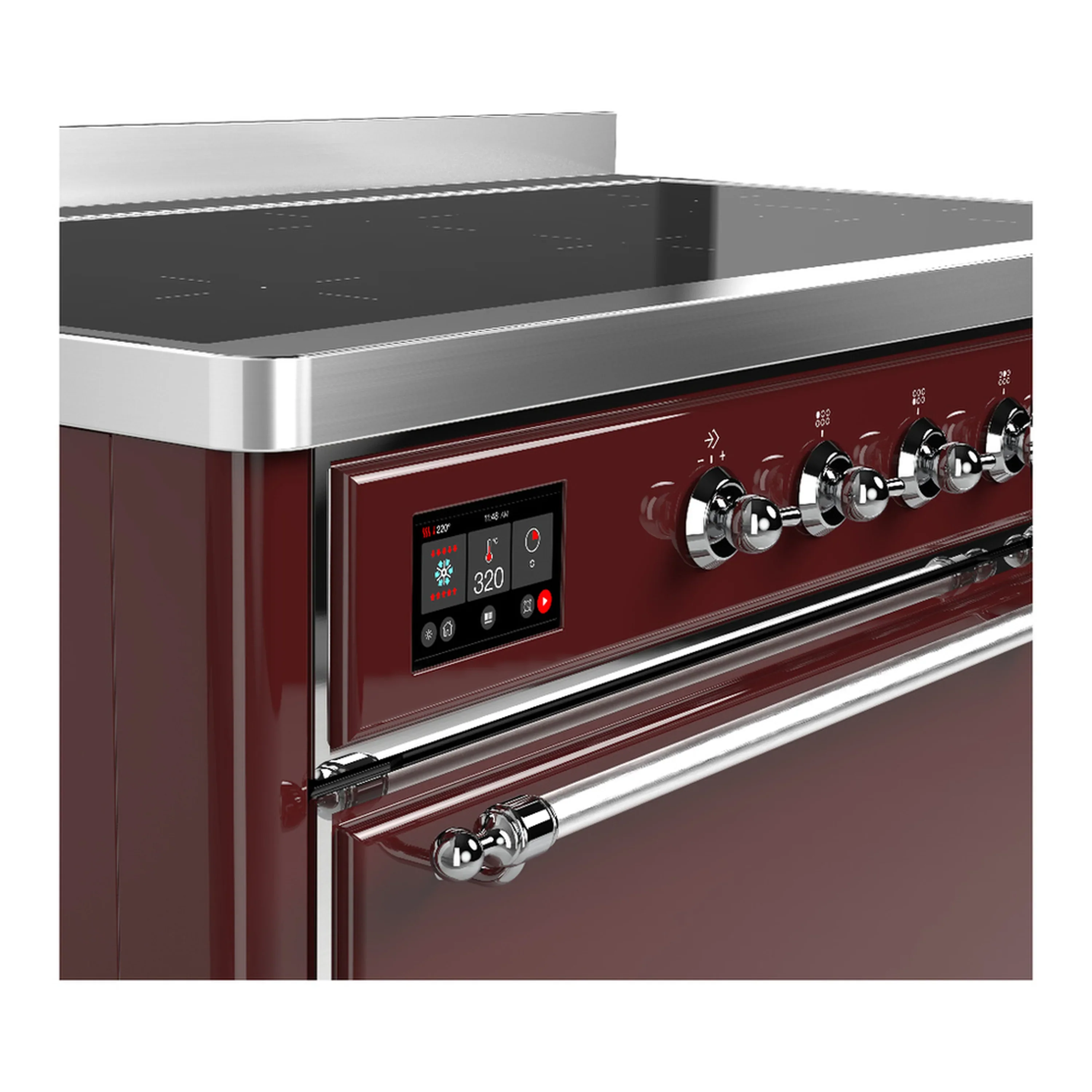 ILVE Majestic III 48-Inch Induction Range with 6 Induction Elements and Solid Door Electric Oven in Burgundy with Chrome Trim (UMIB48QNR3BUC) - Image 7