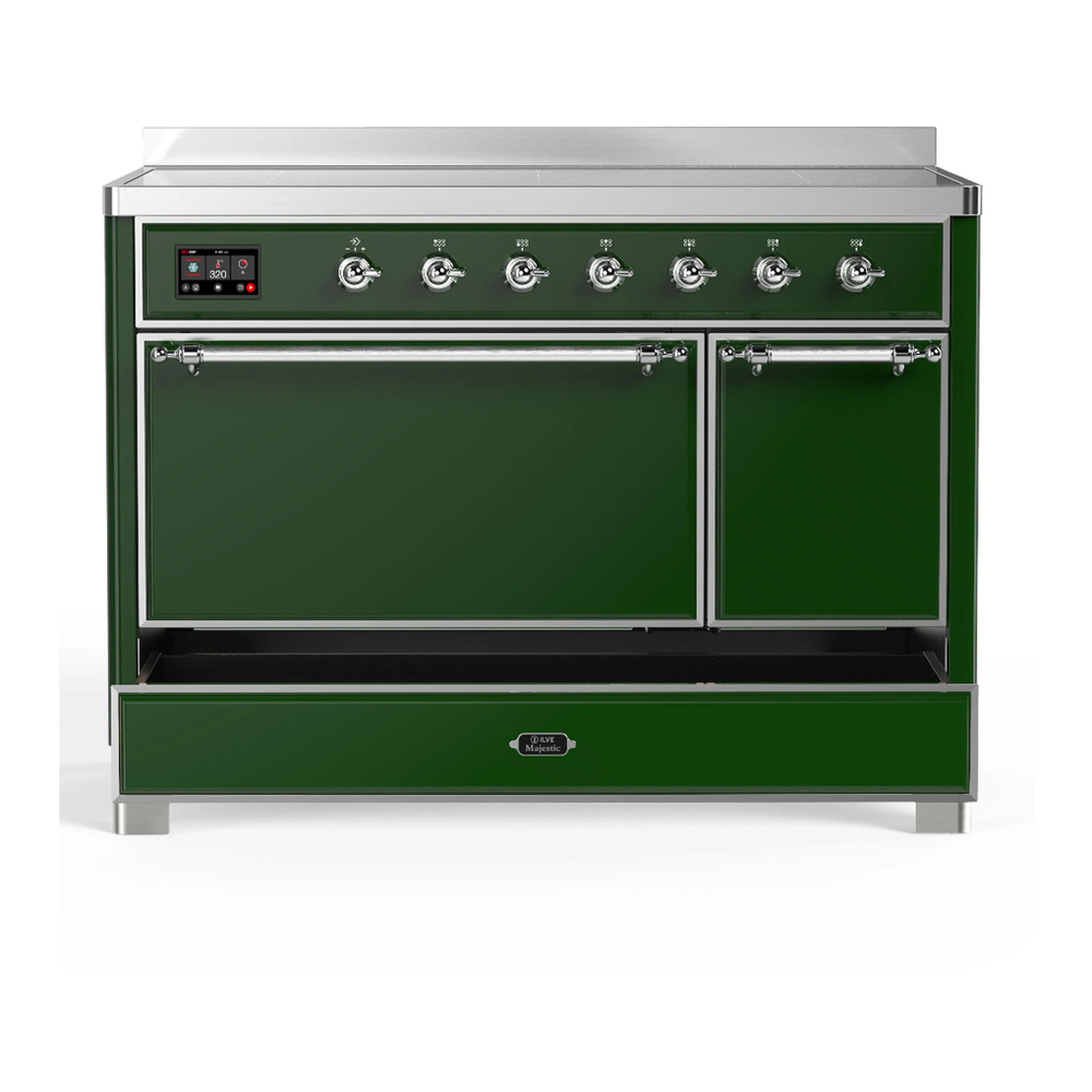 ILVE Majestic III 48-Inch Induction Range with 6 Induction Elements and Solid Door Electric Oven in Emerald Green with Chrome Trim (UMIB48QNR3EGC) - Image 3