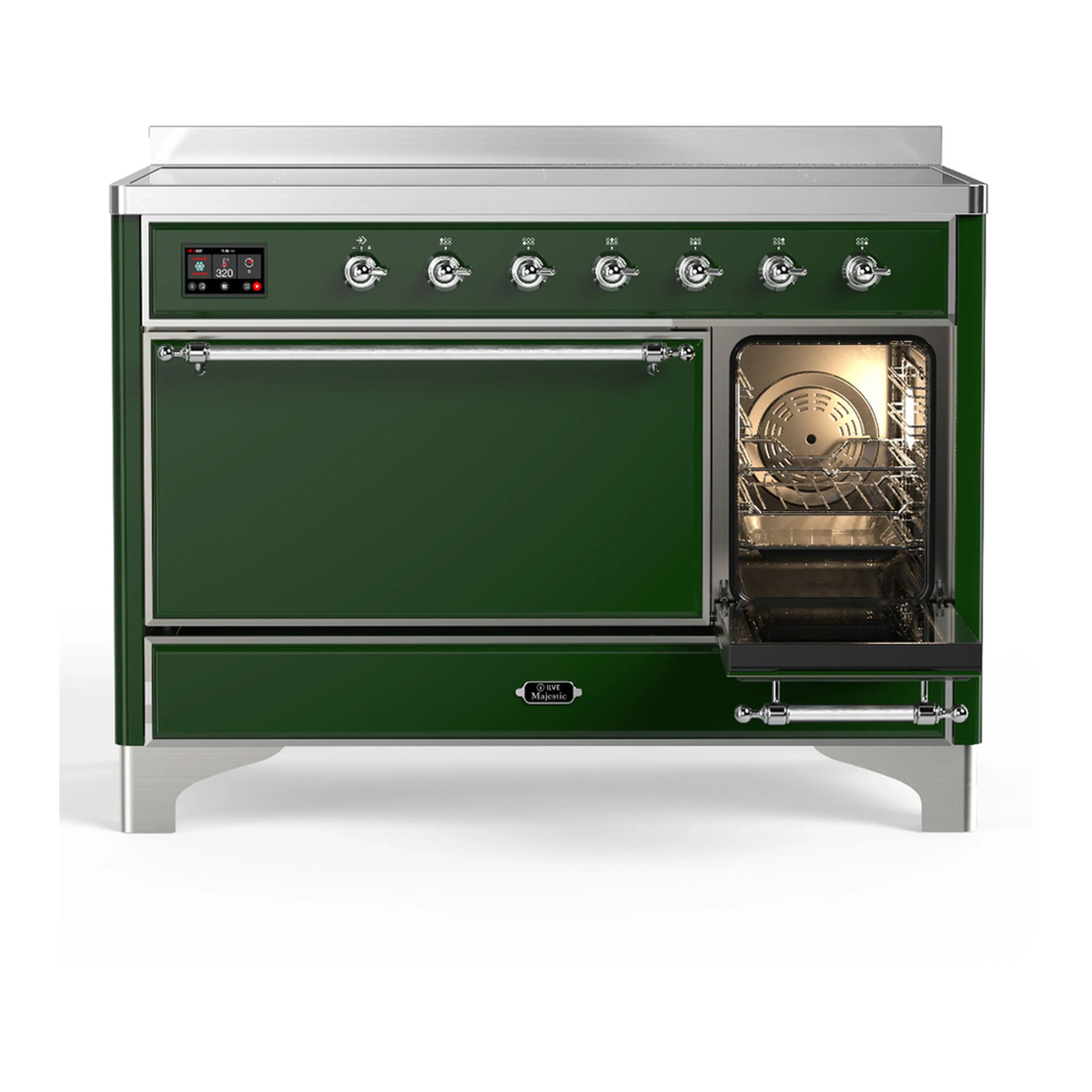 ILVE Majestic III 48-Inch Induction Range with 6 Induction Elements and Solid Door Electric Oven in Emerald Green with Chrome Trim (UMIB48QNR3EGC) - Image 4