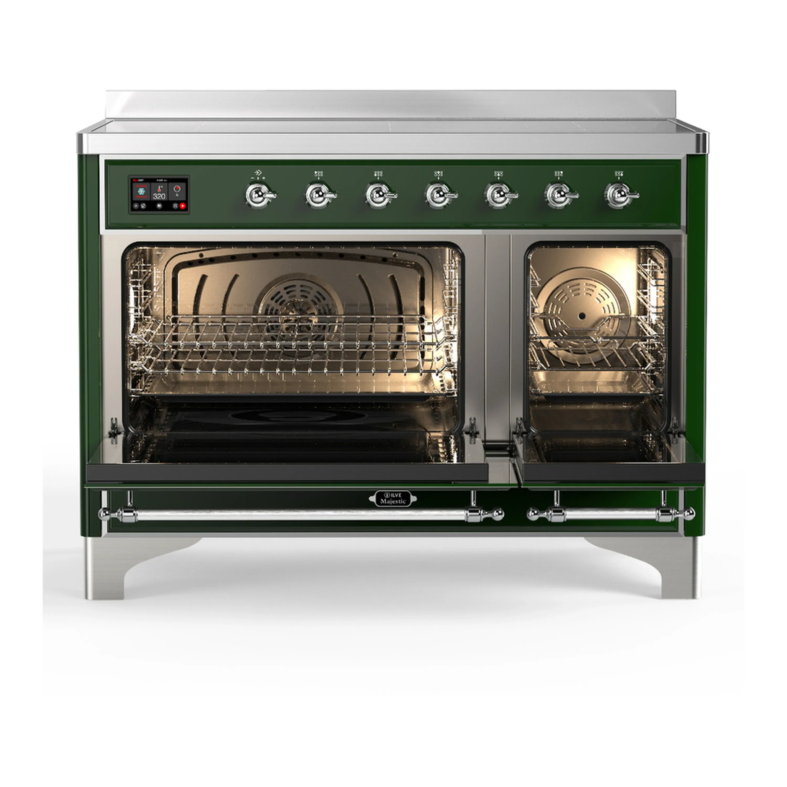 ILVE Majestic III 48-Inch Induction Range with 6 Induction Elements and Solid Door Electric Oven in Emerald Green with Chrome Trim (UMIB48QNR3EGC) - Image 6