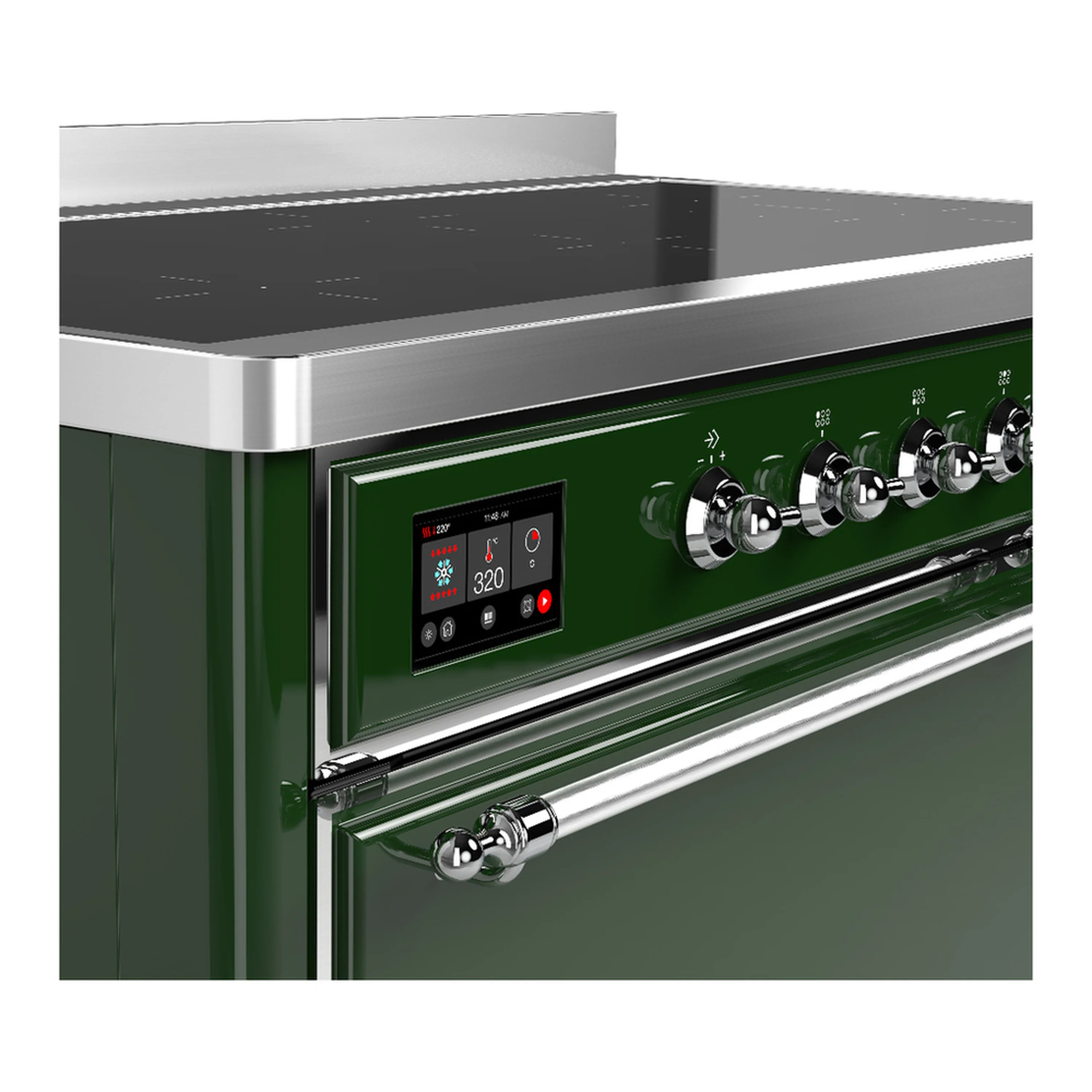ILVE Majestic III 48-Inch Induction Range with 6 Induction Elements and Solid Door Electric Oven in Emerald Green with Chrome Trim (UMIB48QNR3EGC) - Image 7