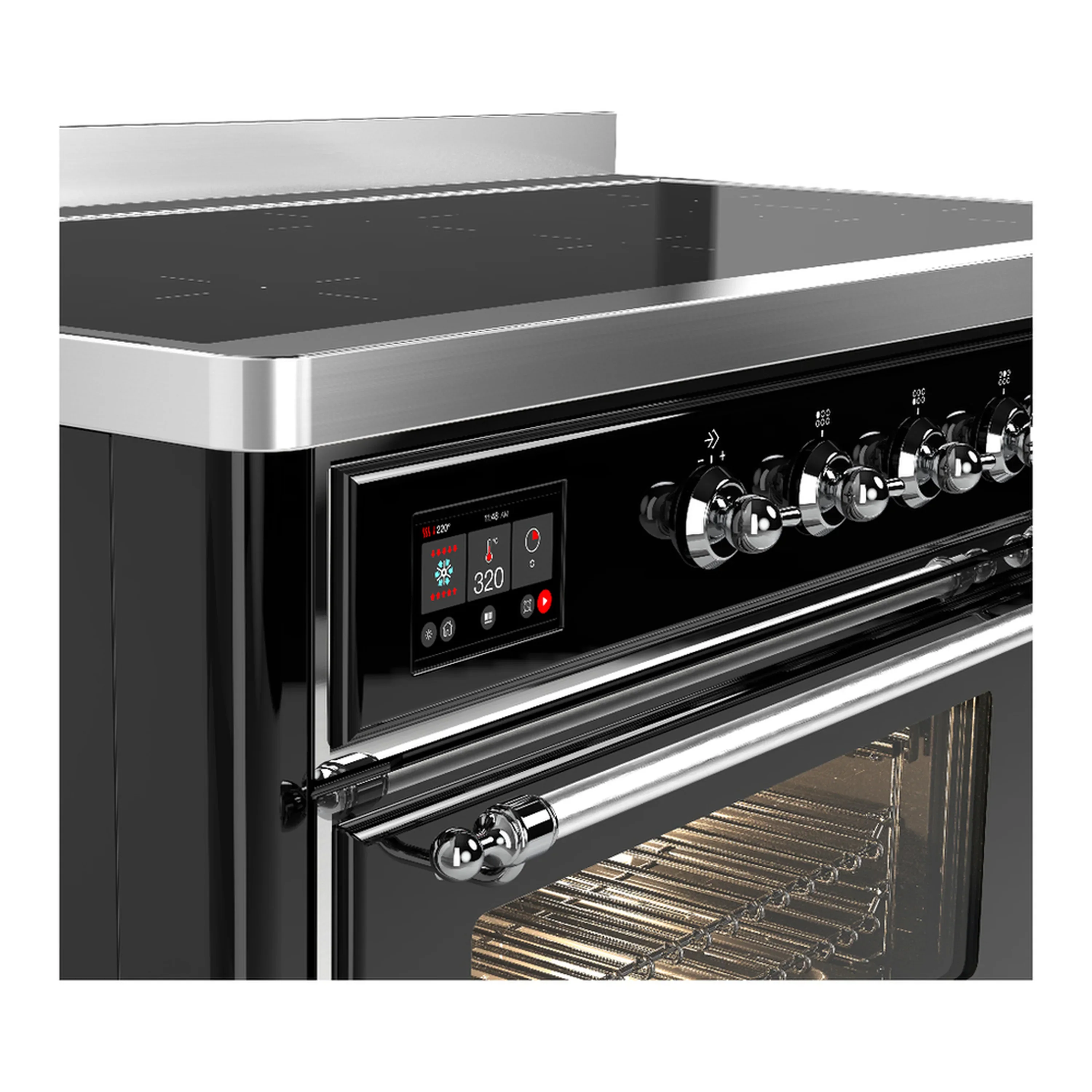 ILVE Majestic III 48-Inch Induction Range with 6 Induction Elements and Triple Glass Door Electric Oven in Glossy Black with Chrome Trim (UMIB48NR3BKC) - Image 7