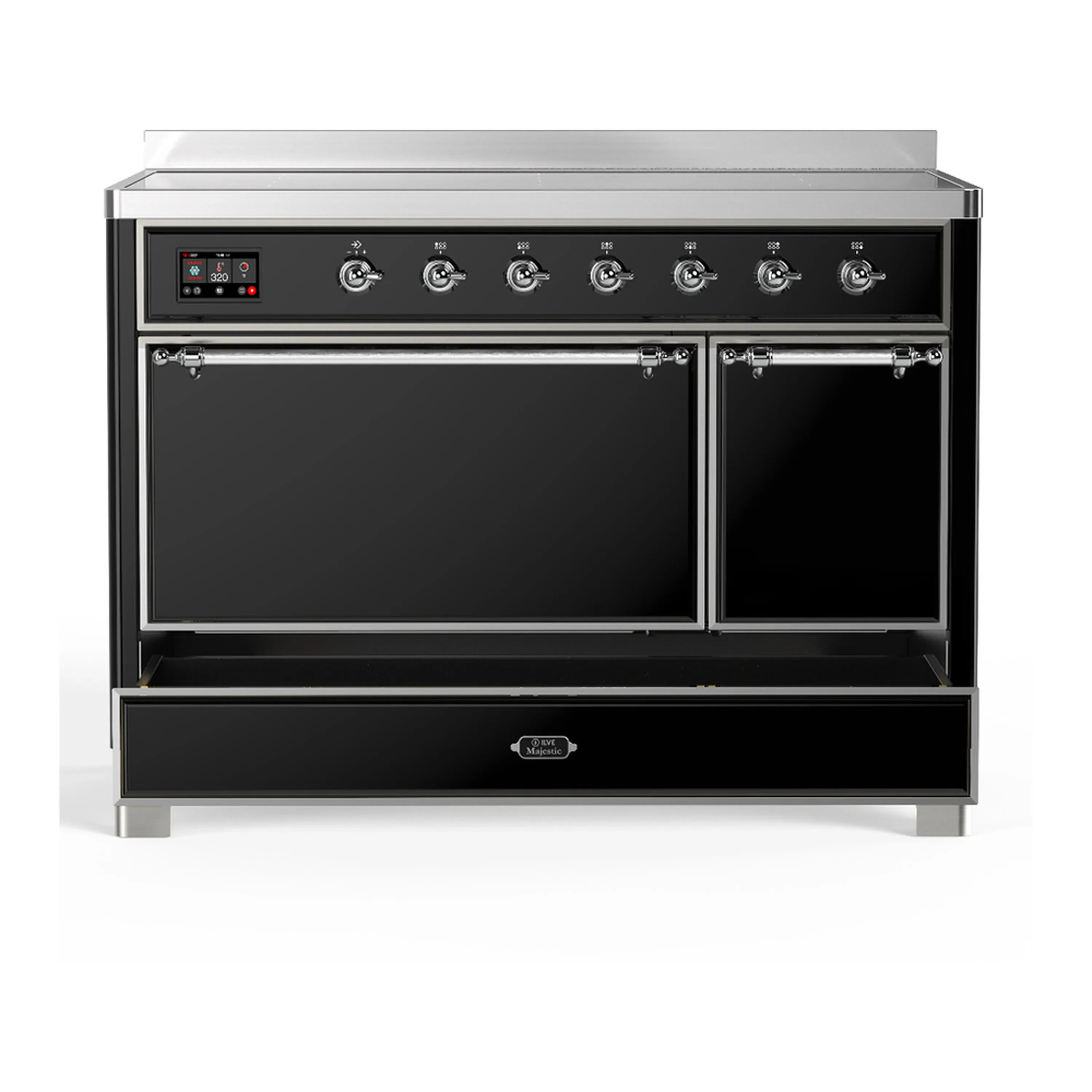 ILVE Majestic III 48-Inch Induction Range with 6 Induction Elements and Solid Door Electric Oven in Glossy Black with Chrome Trim (UMIB48QNR3BKC) - Image 3