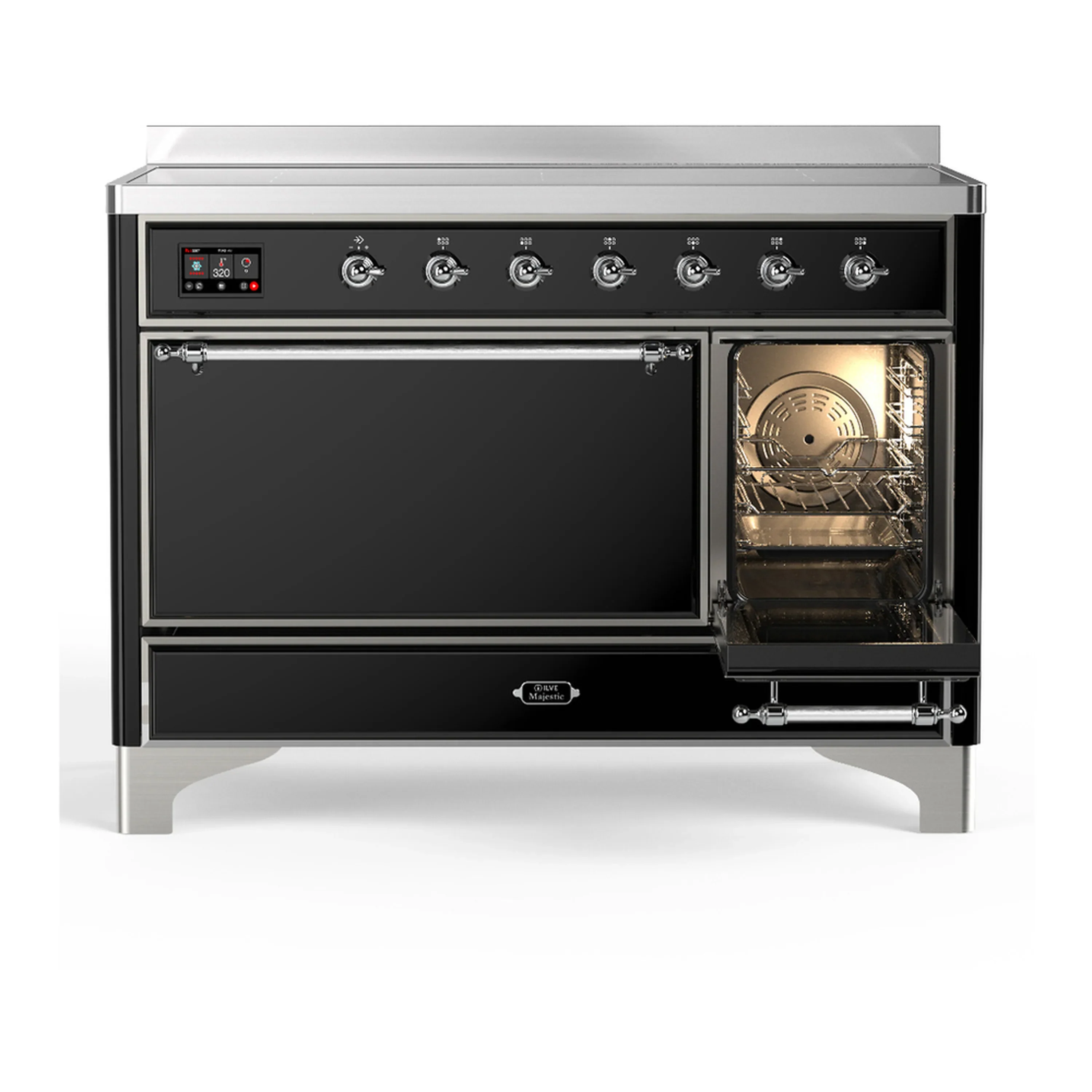 ILVE Majestic III 48-Inch Induction Range with 6 Induction Elements and Solid Door Electric Oven in Glossy Black with Chrome Trim (UMIB48QNR3BKC) - Image 4