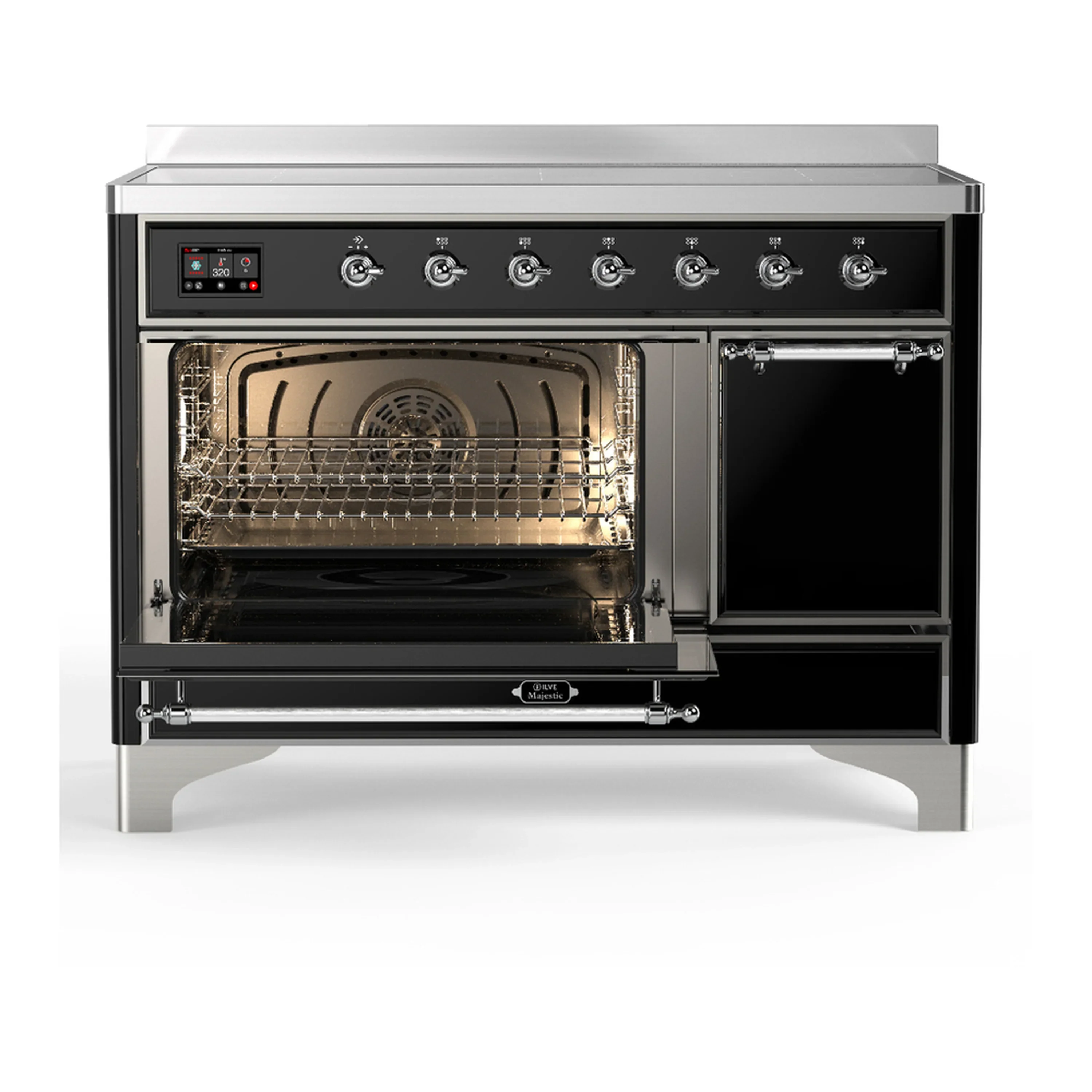 ILVE Majestic III 48-Inch Induction Range with 6 Induction Elements and Solid Door Electric Oven in Glossy Black with Chrome Trim (UMIB48QNR3BKC) - Image 5
