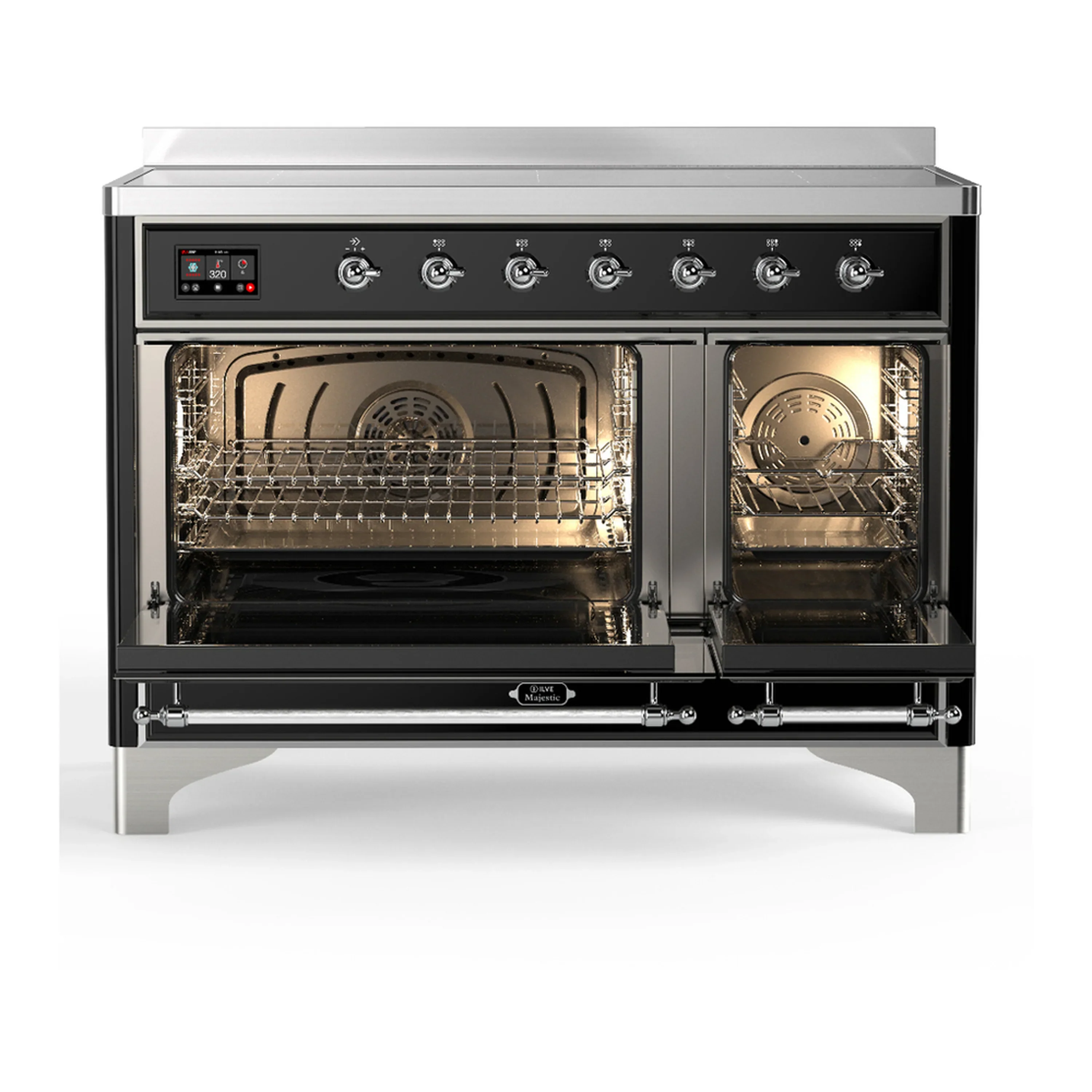 ILVE Majestic III 48-Inch Induction Range with 6 Induction Elements and Solid Door Electric Oven in Glossy Black with Chrome Trim (UMIB48QNR3BKC) - Image 6