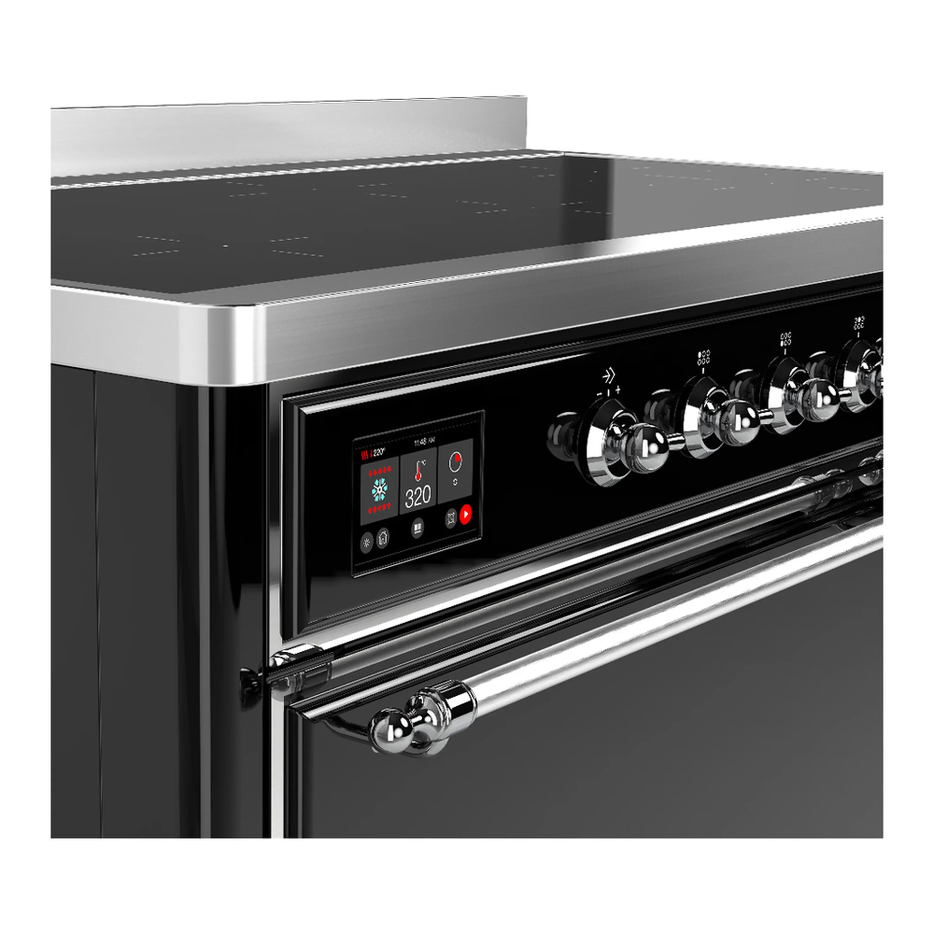 ILVE Majestic III 48-Inch Induction Range with 6 Induction Elements and Solid Door Electric Oven in Glossy Black with Chrome Trim (UMIB48QNR3BKC) - Image 7