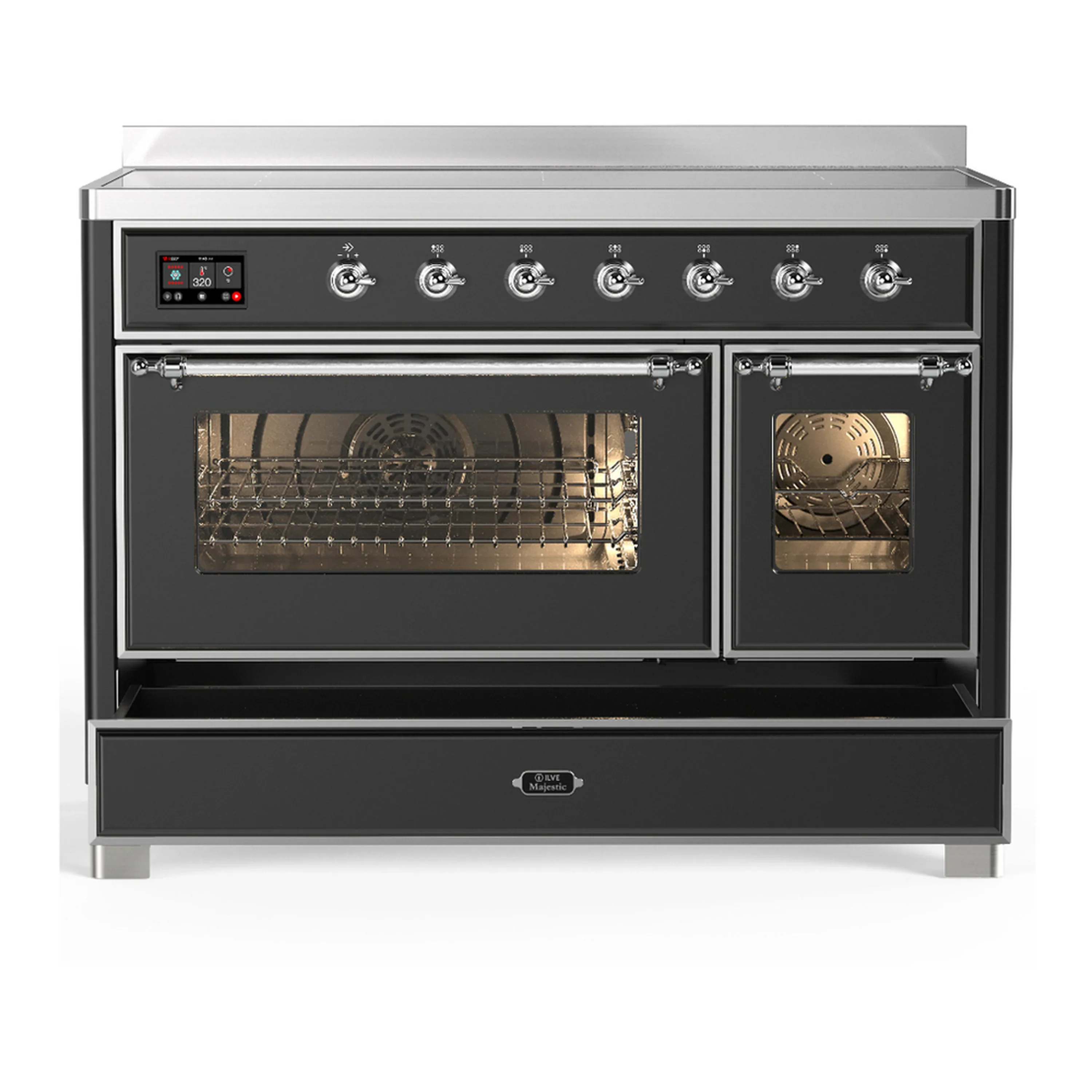 ILVE Majestic III 48-Inch Induction Range with 6 Induction Elements and Triple Glass Door Electric Oven in Matte Graphite with Chrome Trim (UMIB48NR3MGC) - Image 3