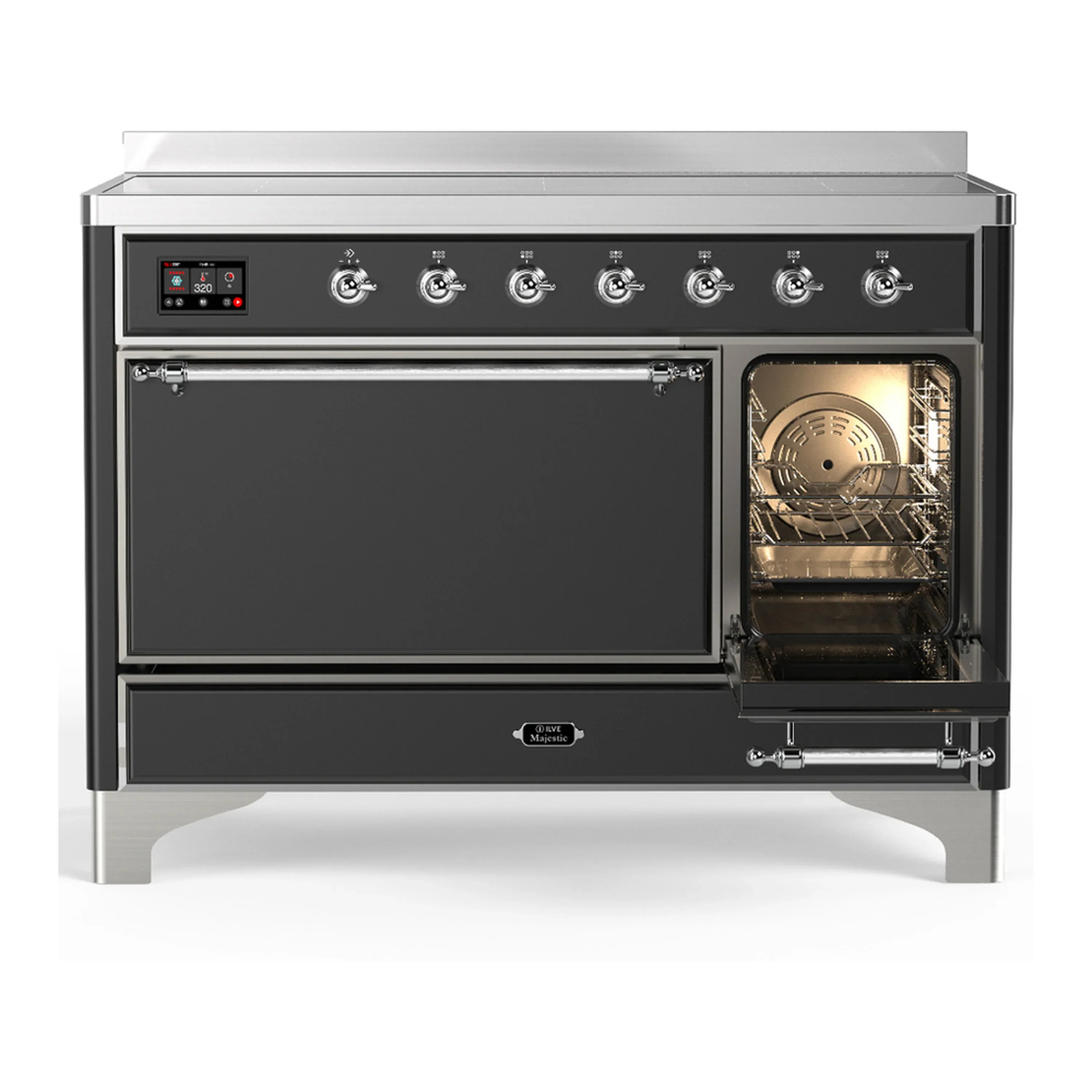 ILVE Majestic III 48-Inch Induction Range with 6 Induction Elements and Solid Door Electric Oven in Matte Graphite with Chrome Trim (UMIB48QNR3MGC) - Image 4