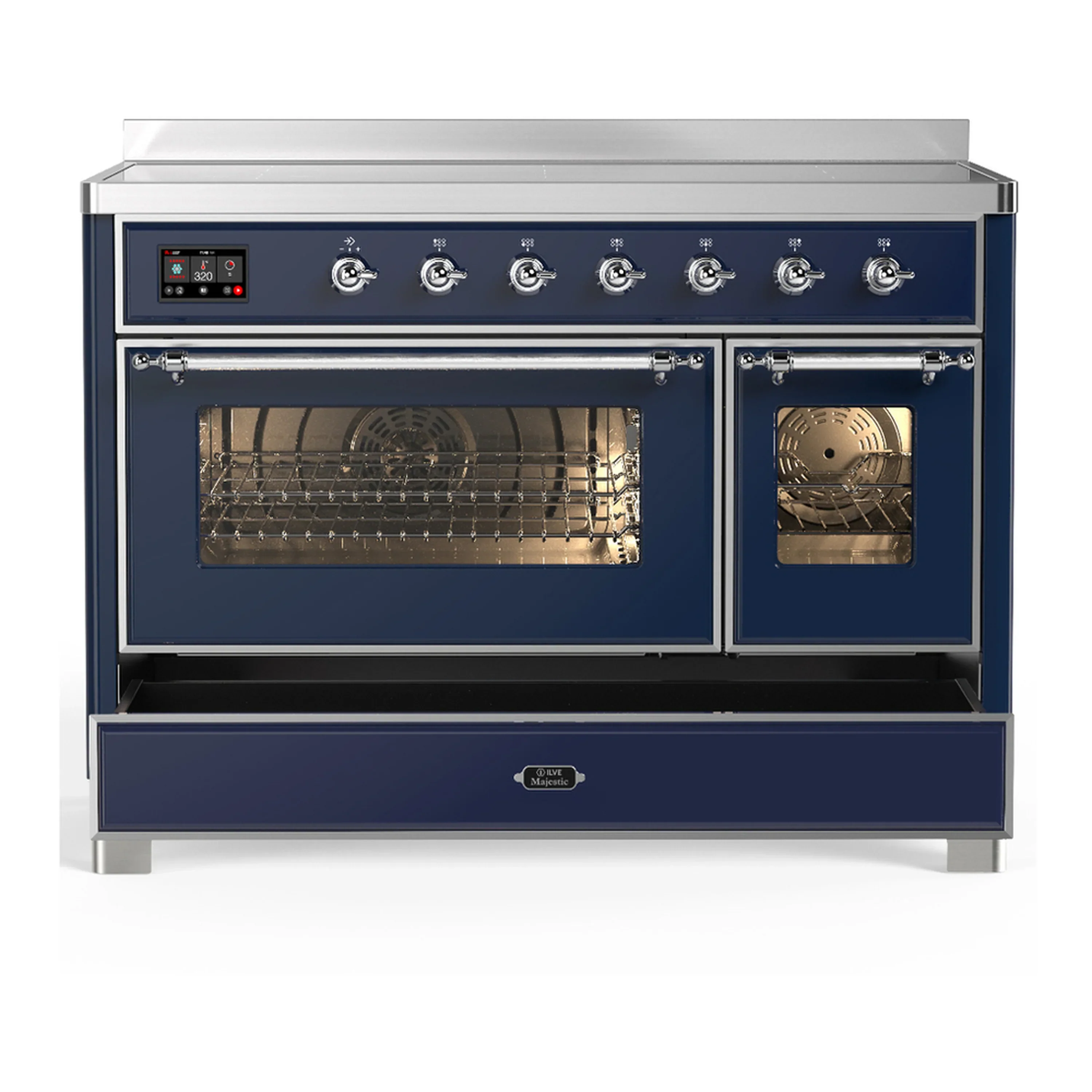 ILVE Majestic III 48-Inch Induction Range with 6 Induction Elements and Triple Glass Door Electric Oven in Mightnight Blue with Chrome Trim (UMIB48NR3MBC) - Image 3