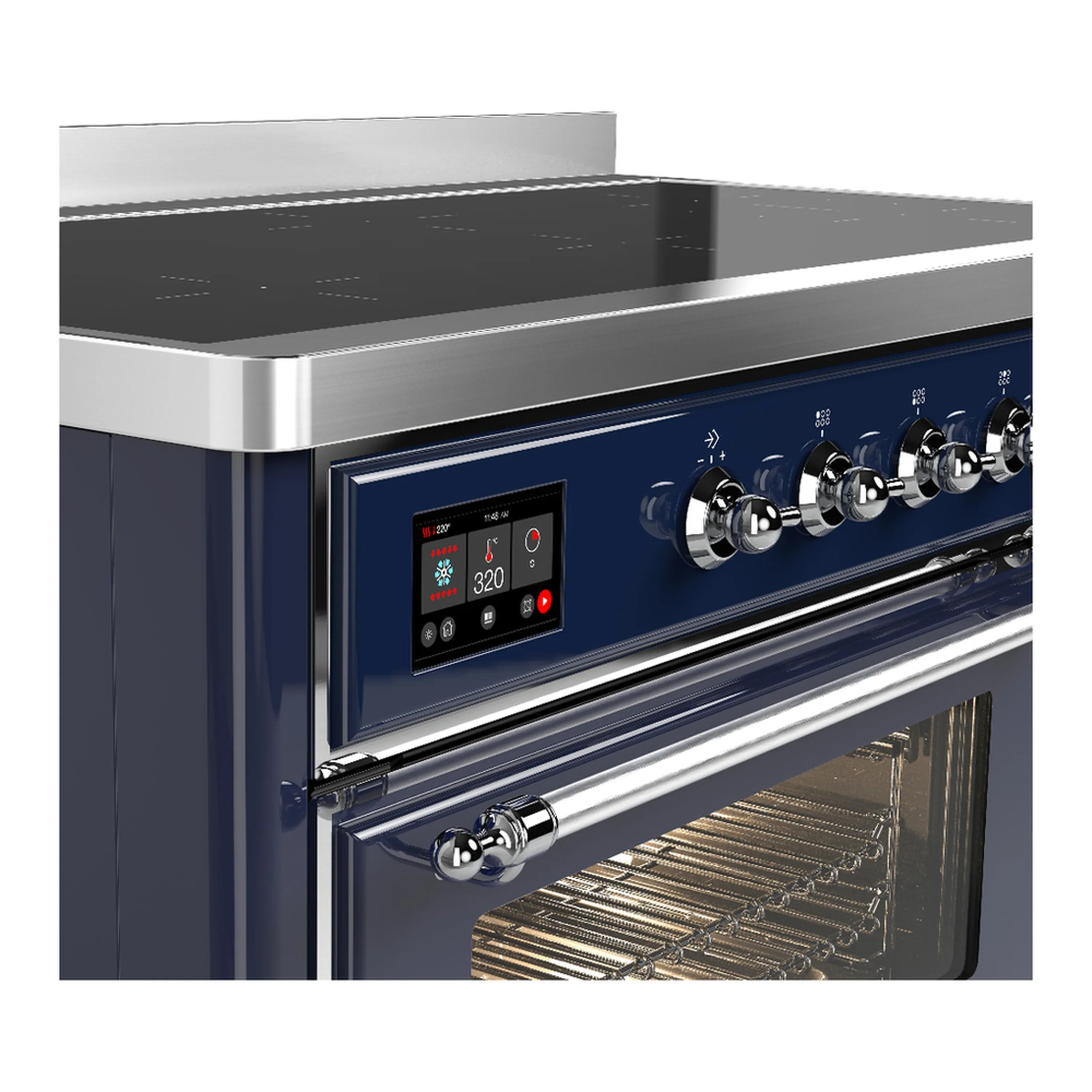 ILVE Majestic III 48-Inch Induction Range with 6 Induction Elements and Triple Glass Door Electric Oven in Mightnight Blue with Chrome Trim (UMIB48NR3MBC) - Image 7