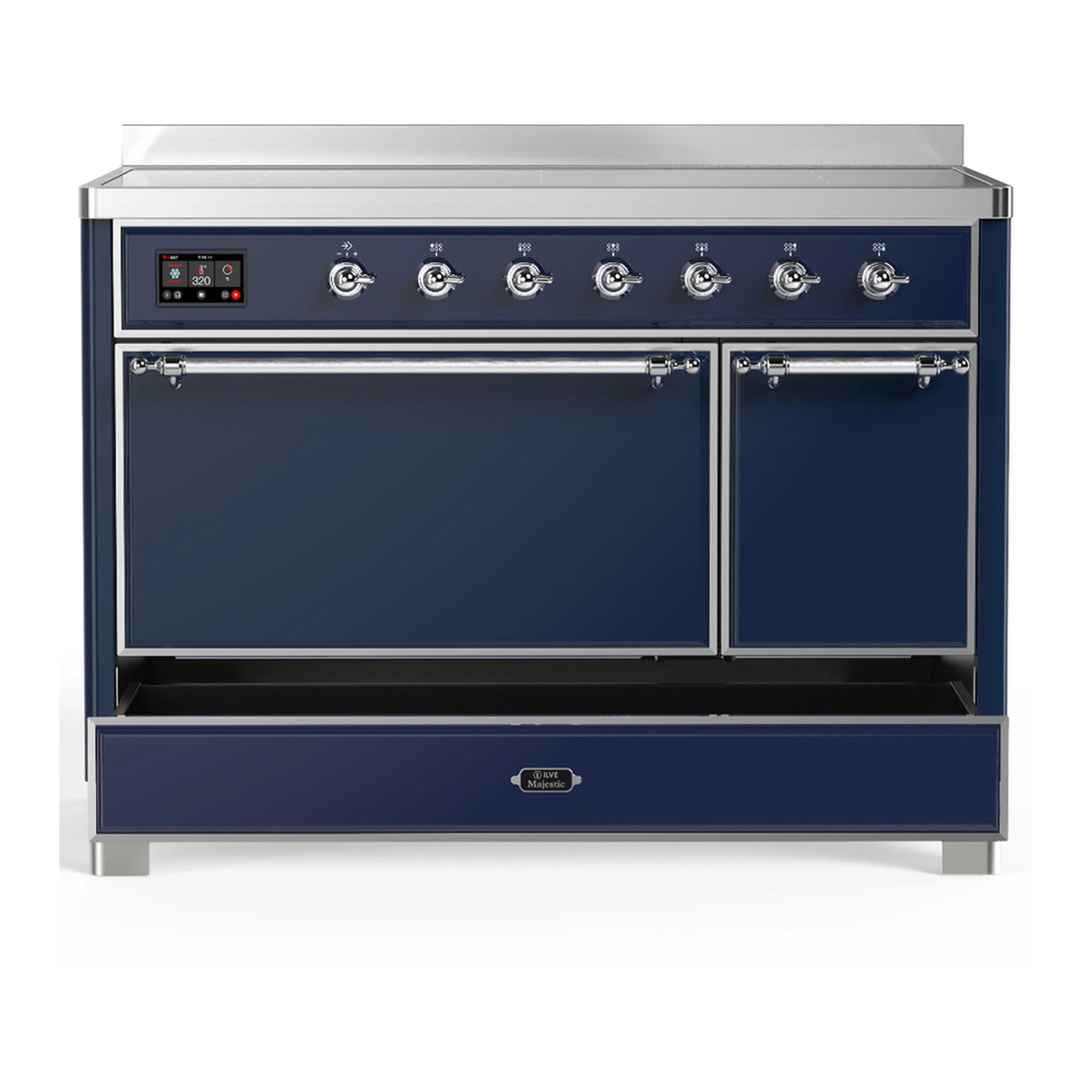 ILVE Majestic III 48-Inch Induction Range with 6 Induction Elements and Solid Door Electric Oven in Mightnight Blue with Chrome Trim (UMIB48QNR3MBC) - Image 3
