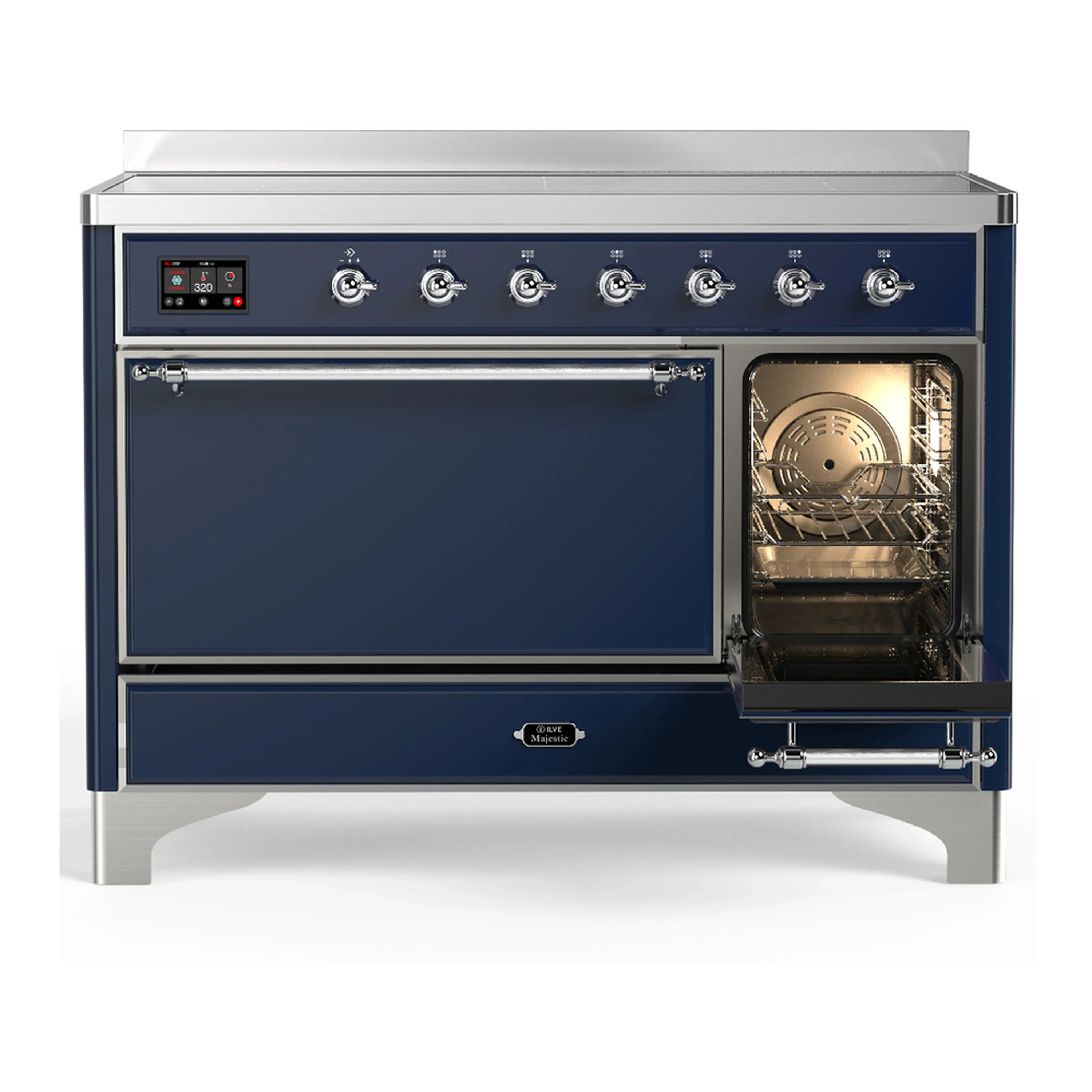 ILVE Majestic III 48-Inch Induction Range with 6 Induction Elements and Solid Door Electric Oven in Mightnight Blue with Chrome Trim (UMIB48QNR3MBC) - Image 4