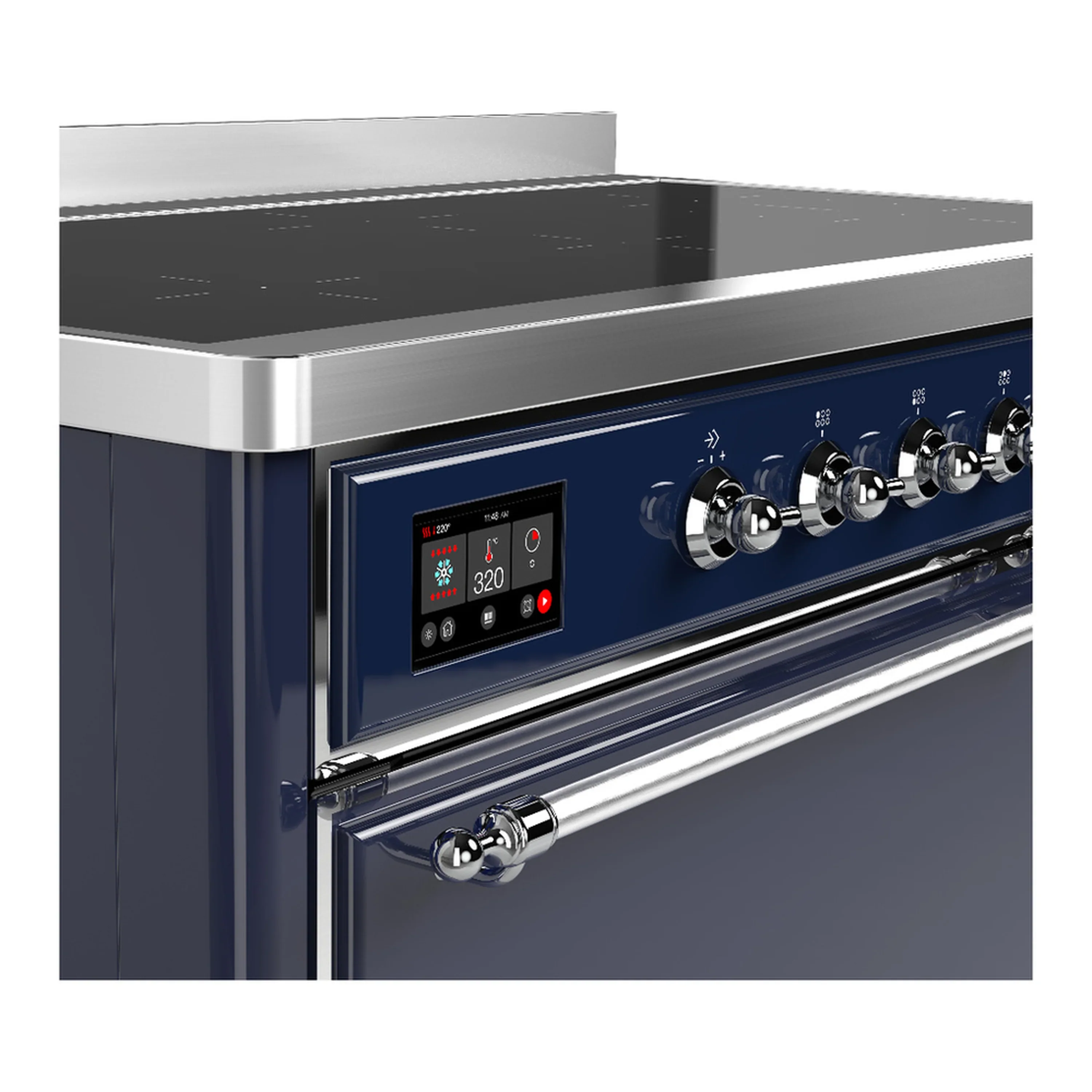 ILVE Majestic III 48-Inch Induction Range with 6 Induction Elements and Solid Door Electric Oven in Mightnight Blue with Chrome Trim (UMIB48QNR3MBC) - Image 7