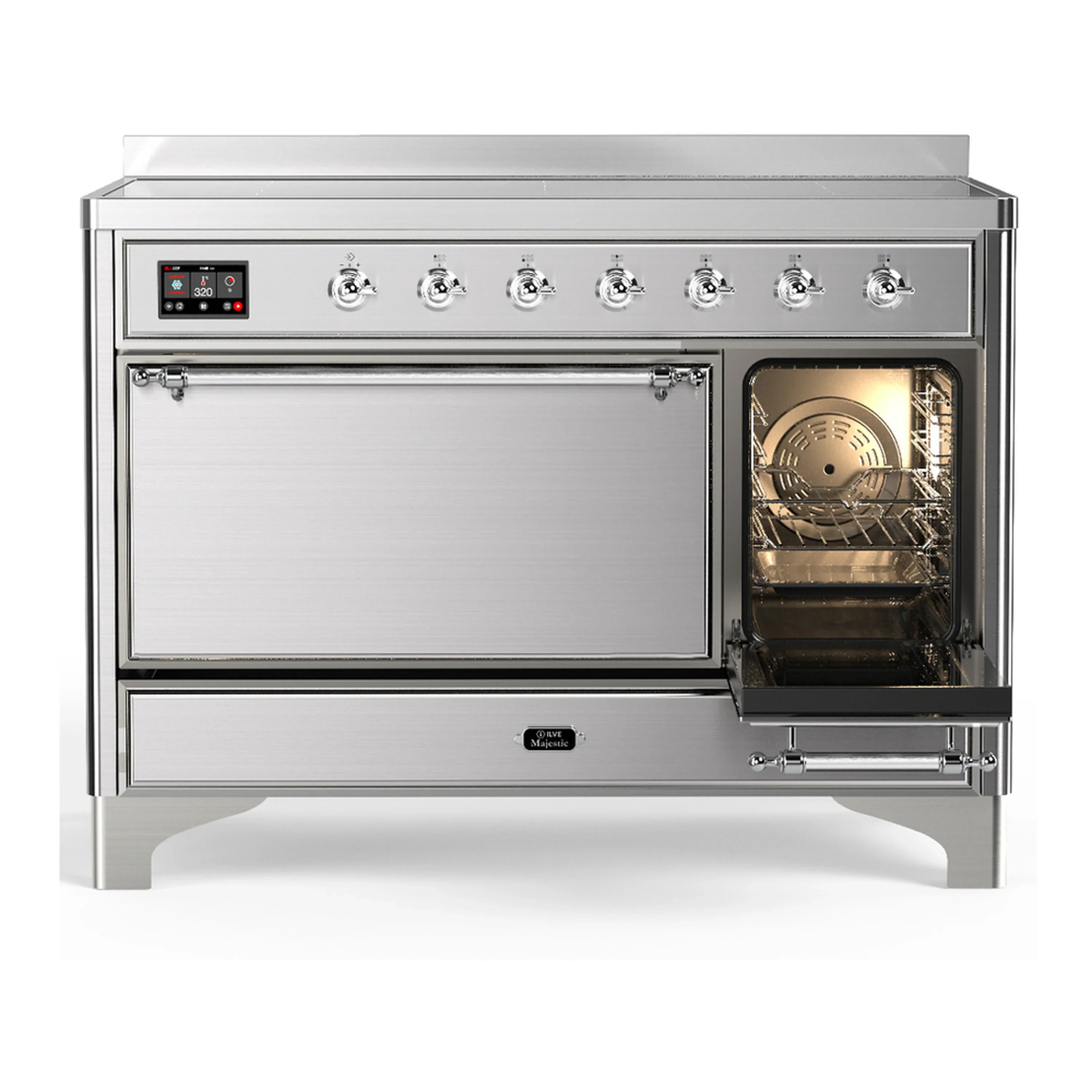 ILVE Majestic III 48-Inch Induction Range with 6 Induction Elements and Solid Door Electric Oven in Stainless Steel with Chrome Trim (UMIB48QNR3SSC) - Image 4