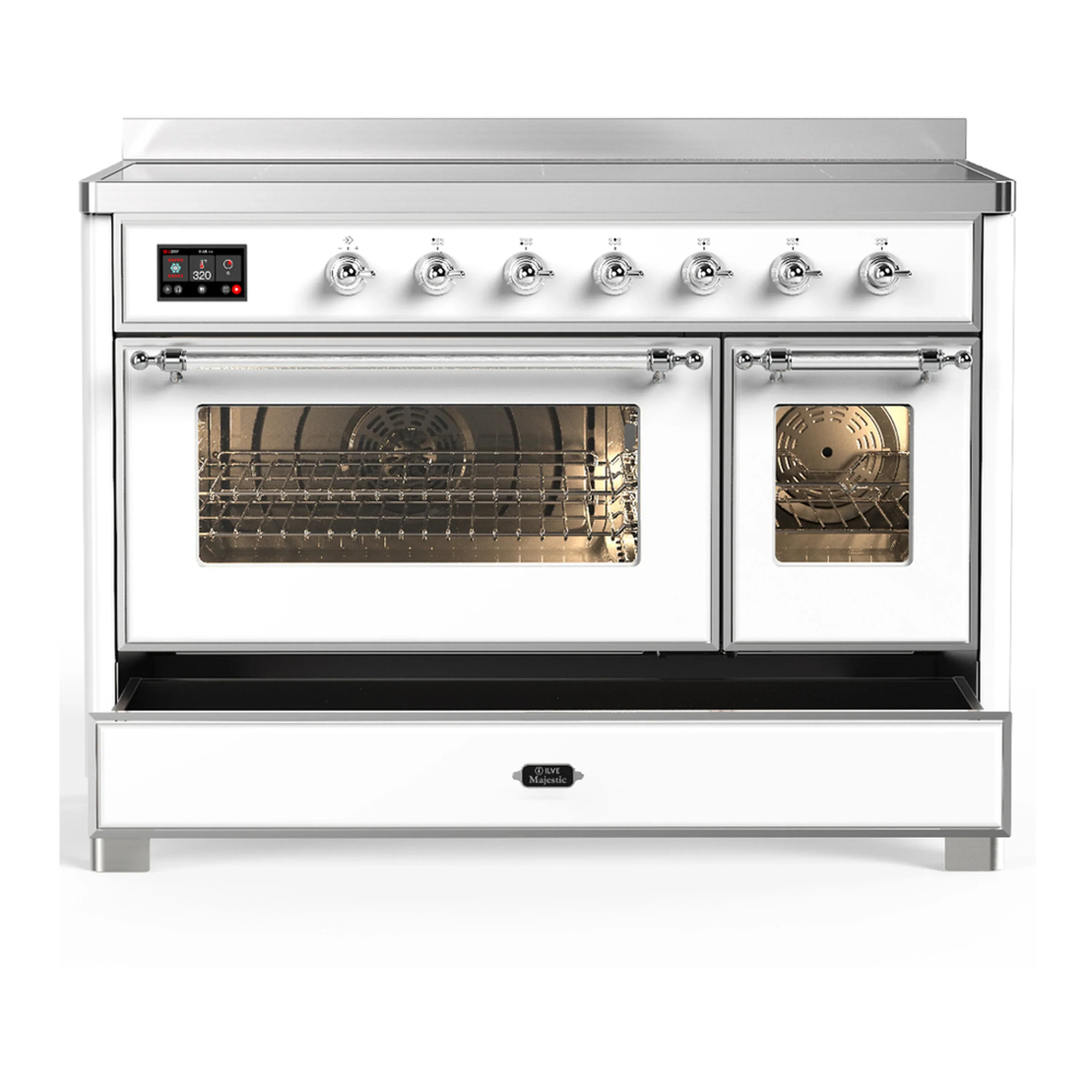 ILVE Majestic III 48-Inch Induction Range with 6 Induction Elements and Triple Glass Door Electric Oven in White with Chrome Trim (UMIB48NR3WHC) - Image 3