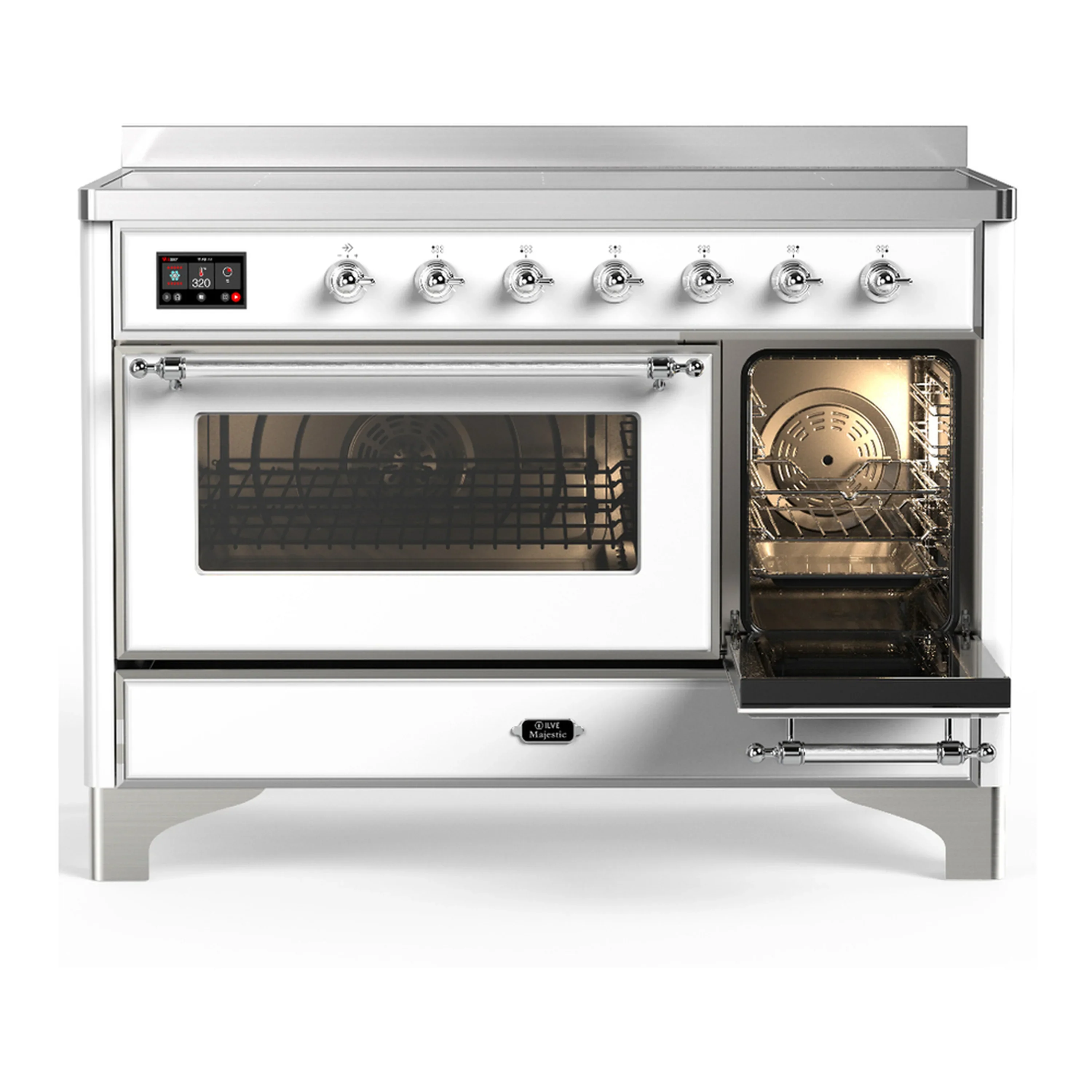 ILVE Majestic III 48-Inch Induction Range with 6 Induction Elements and Triple Glass Door Electric Oven in White with Chrome Trim (UMIB48NR3WHC) - Image 4