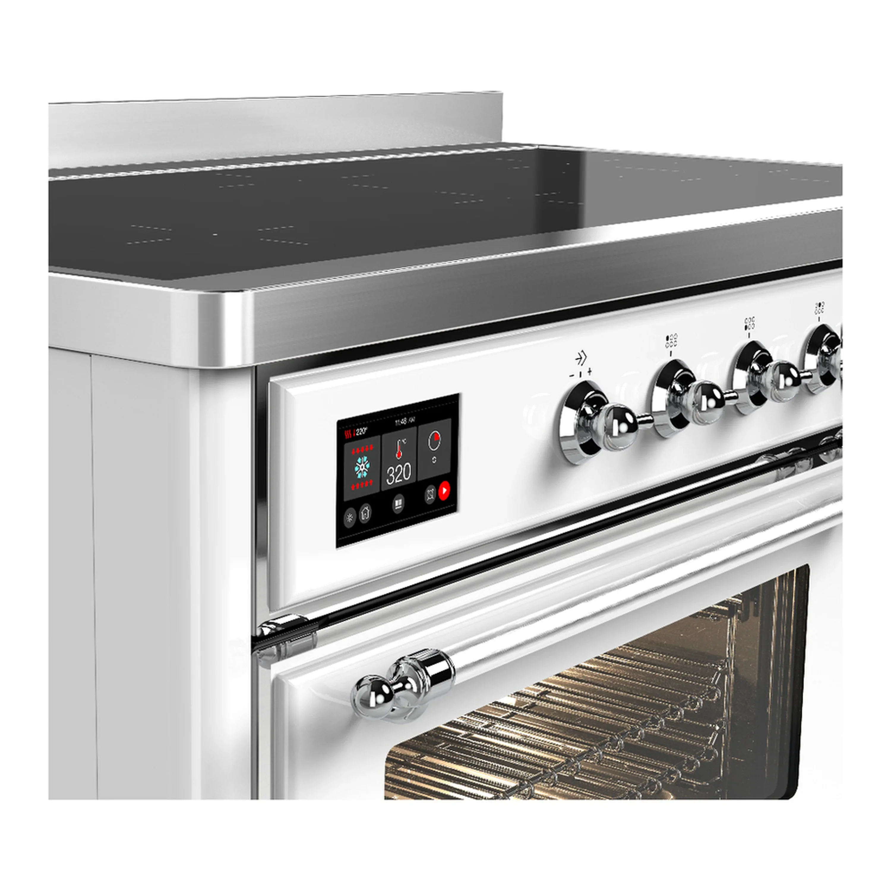 ILVE Majestic III 48-Inch Induction Range with 6 Induction Elements and Triple Glass Door Electric Oven in White with Chrome Trim (UMIB48NR3WHC) - Image 7